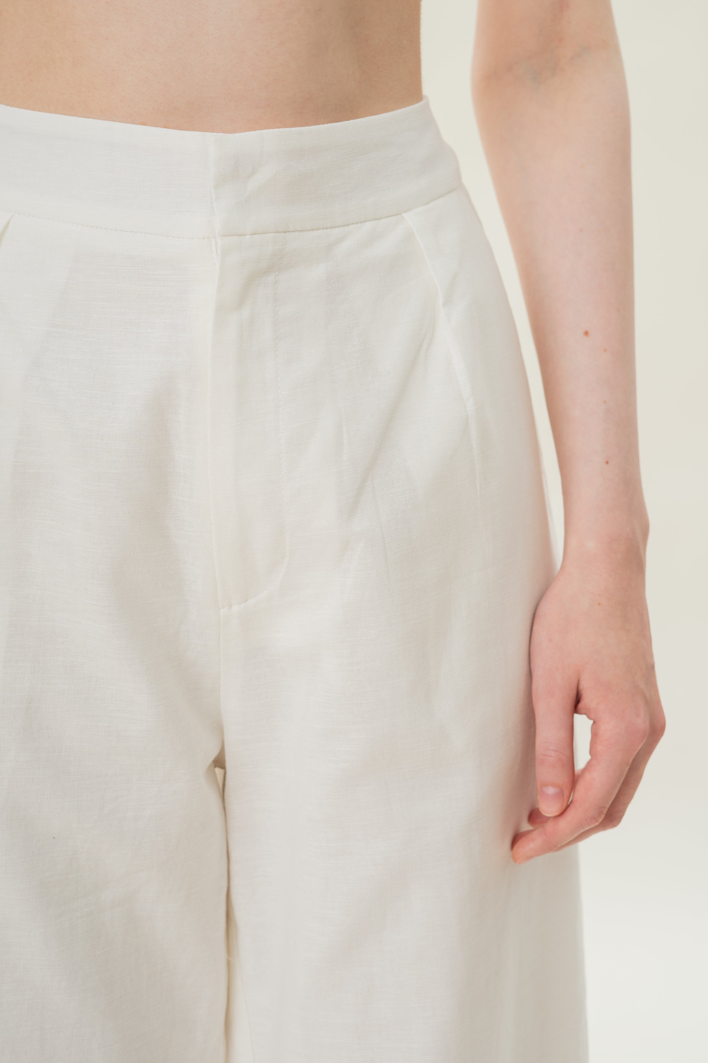 Textured Linen Trousers in White