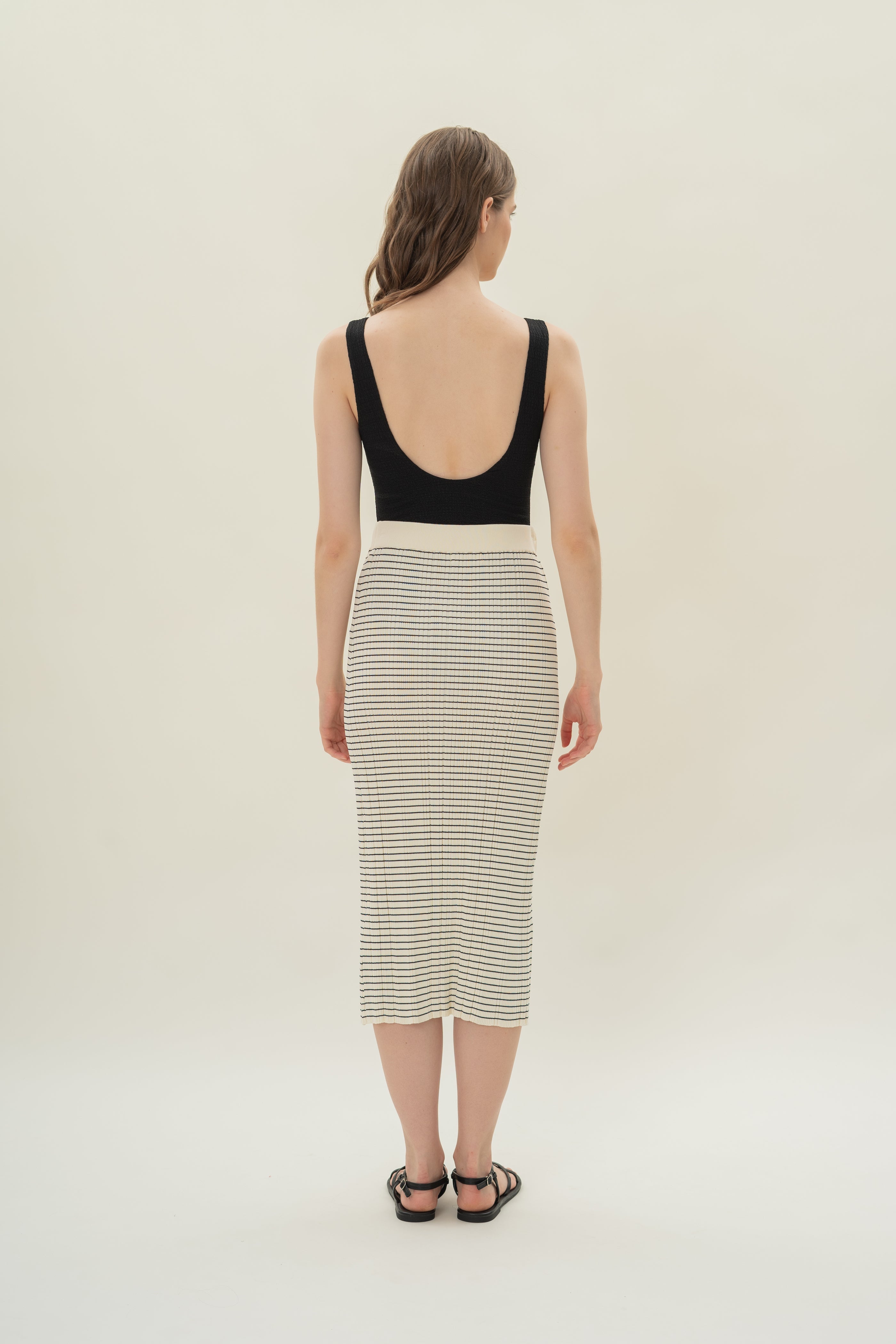 Column Knit Skirt in Stripe