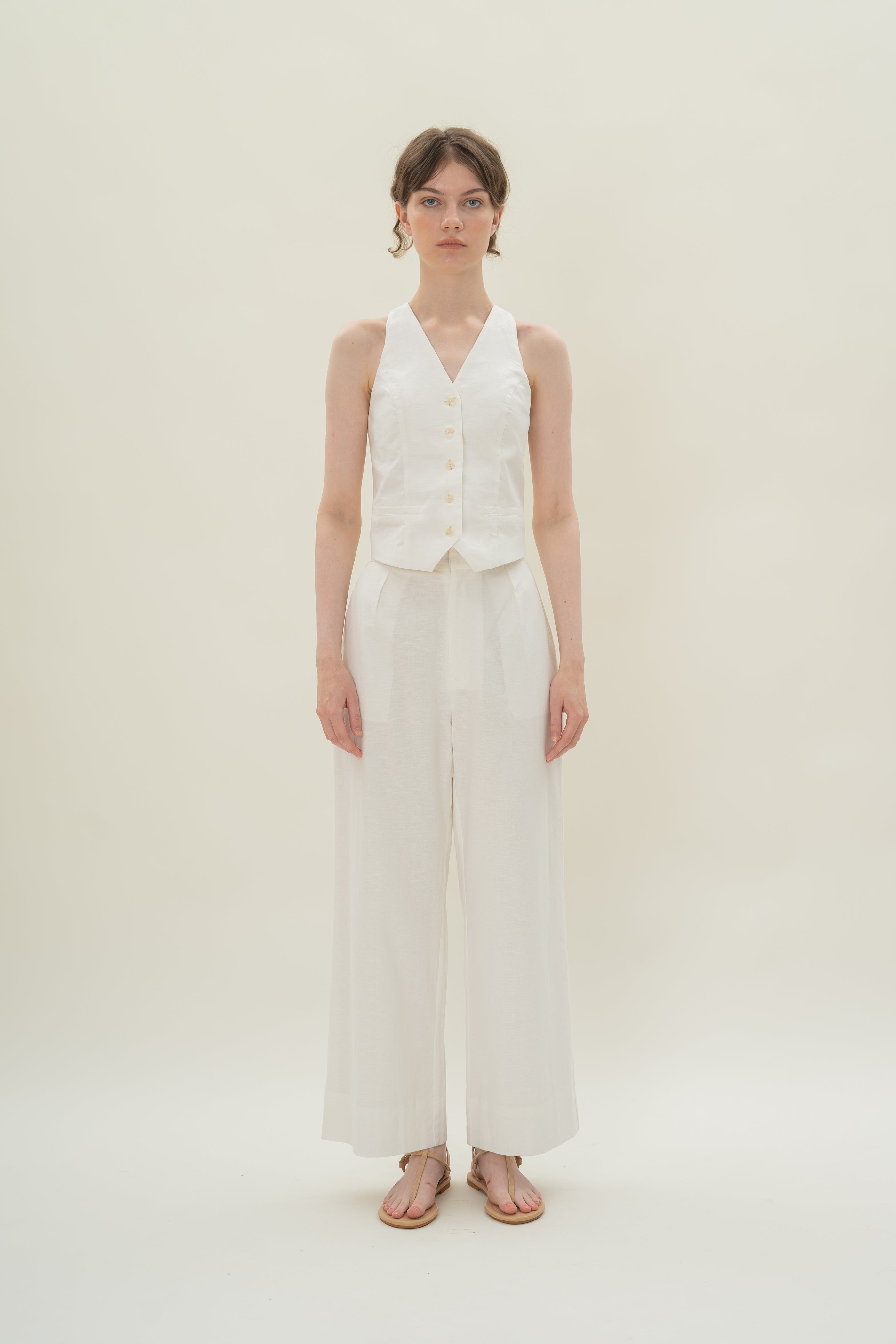 Textured Linen Trousers in White