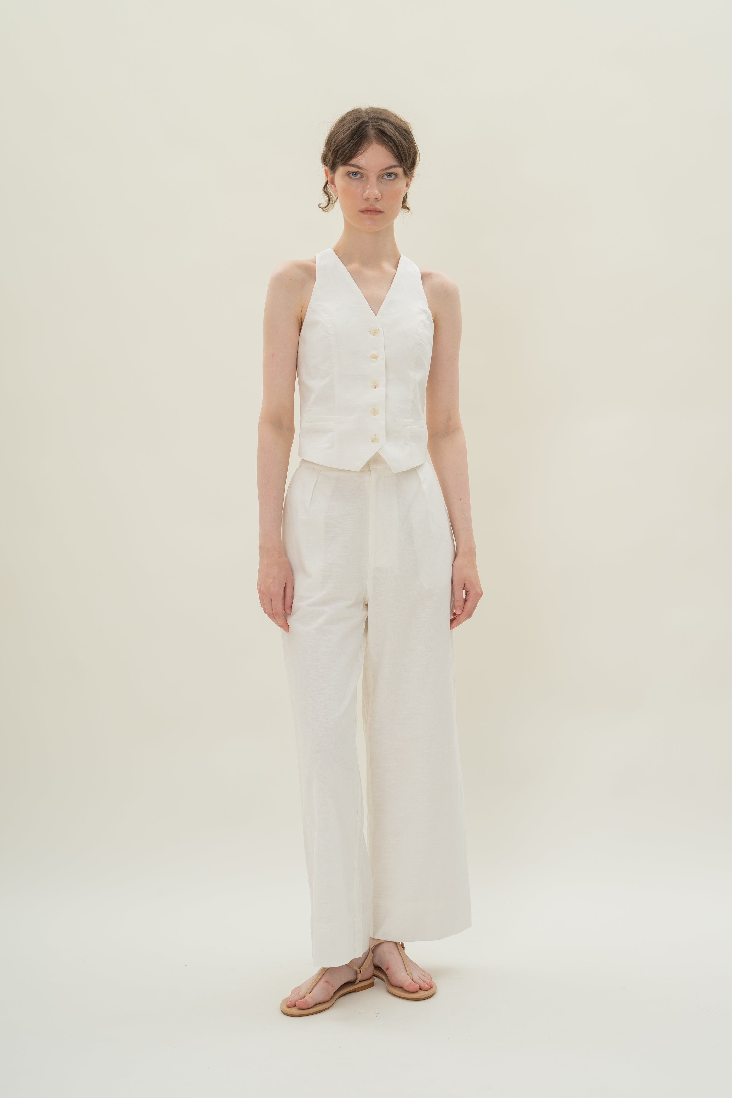 Textured Linen Trousers in White