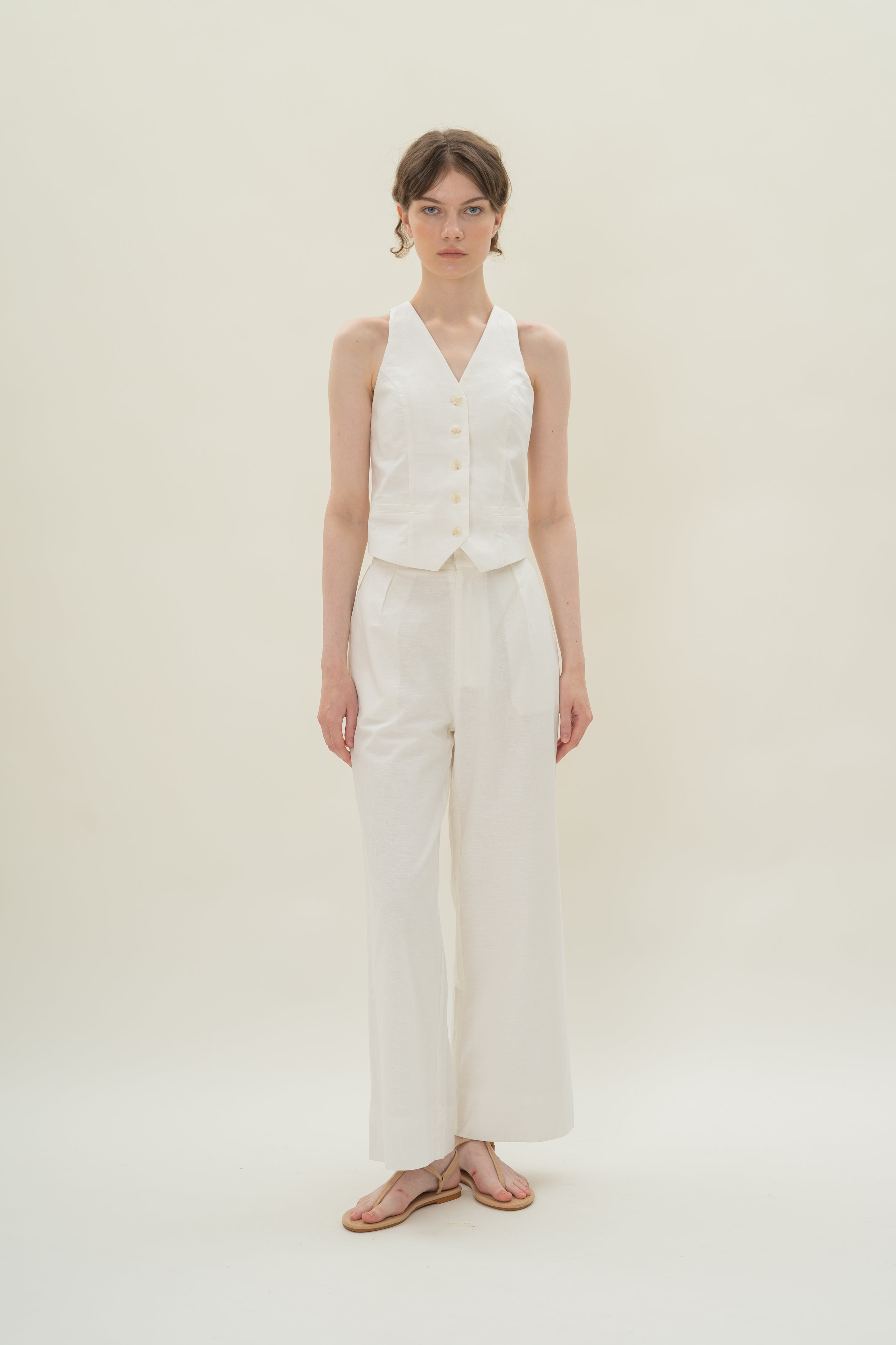 Textured Linen Trousers in White