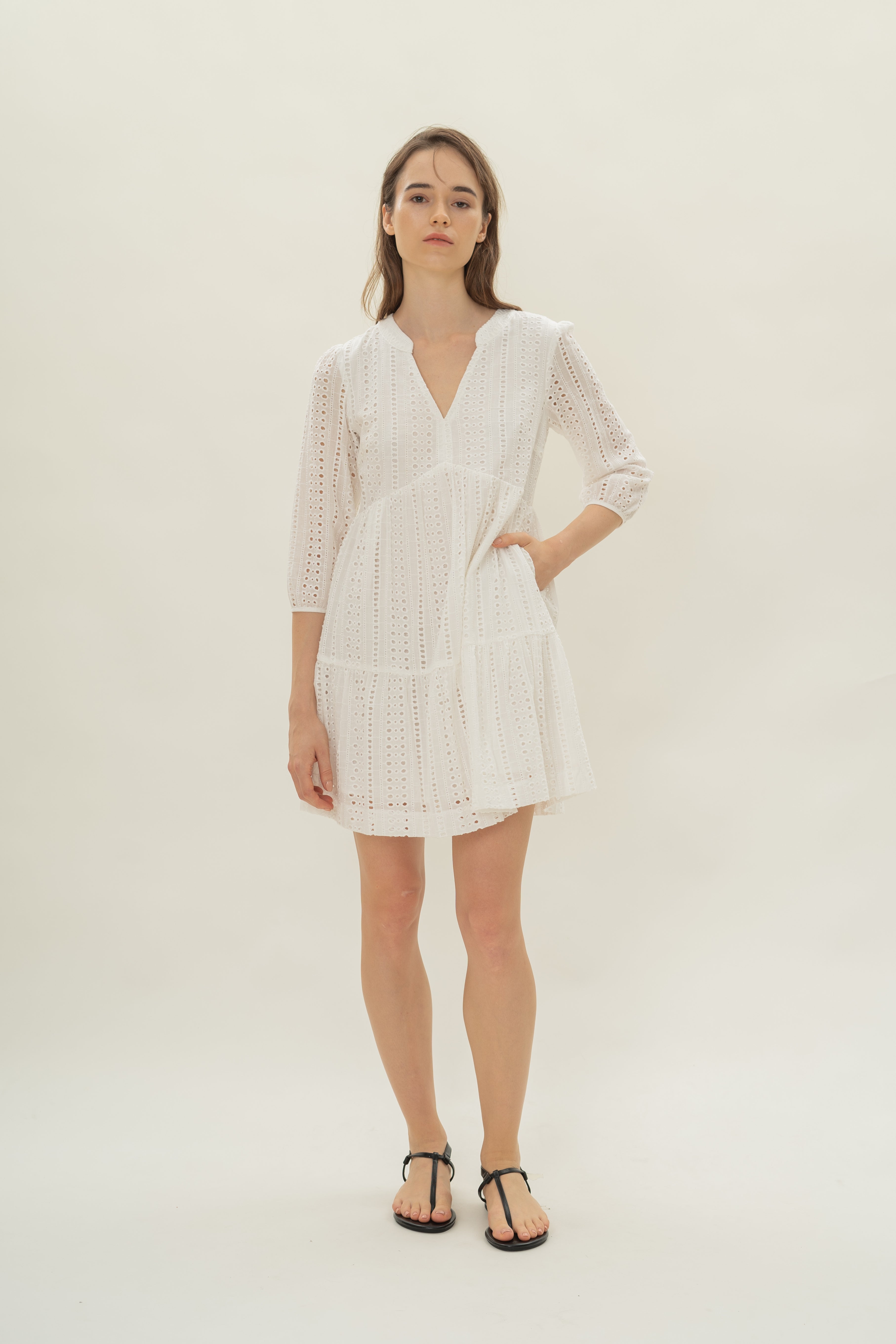 Broderie Anglaise Tiered Dress in White