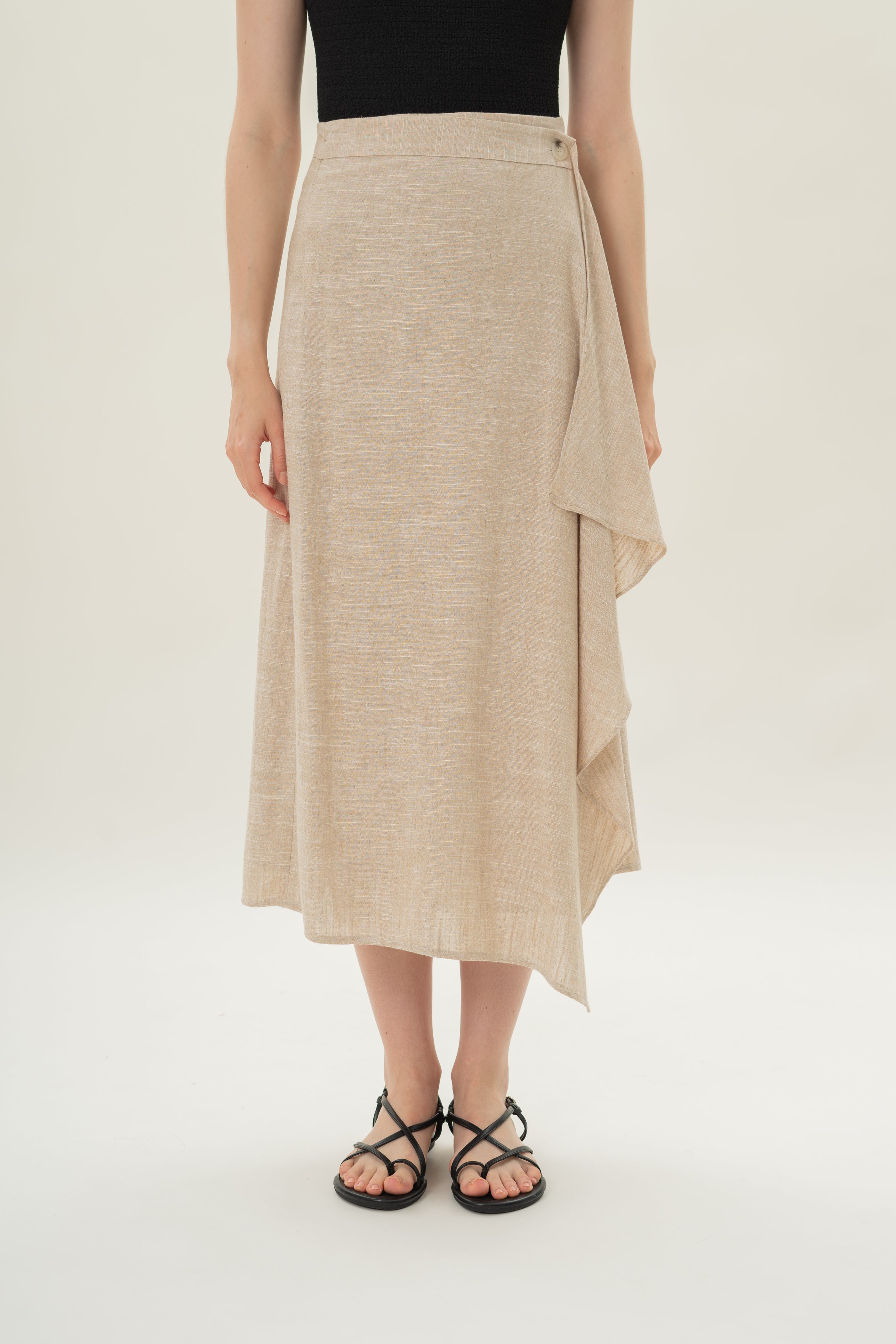 Linen Blend Wrap Skirt in Natural