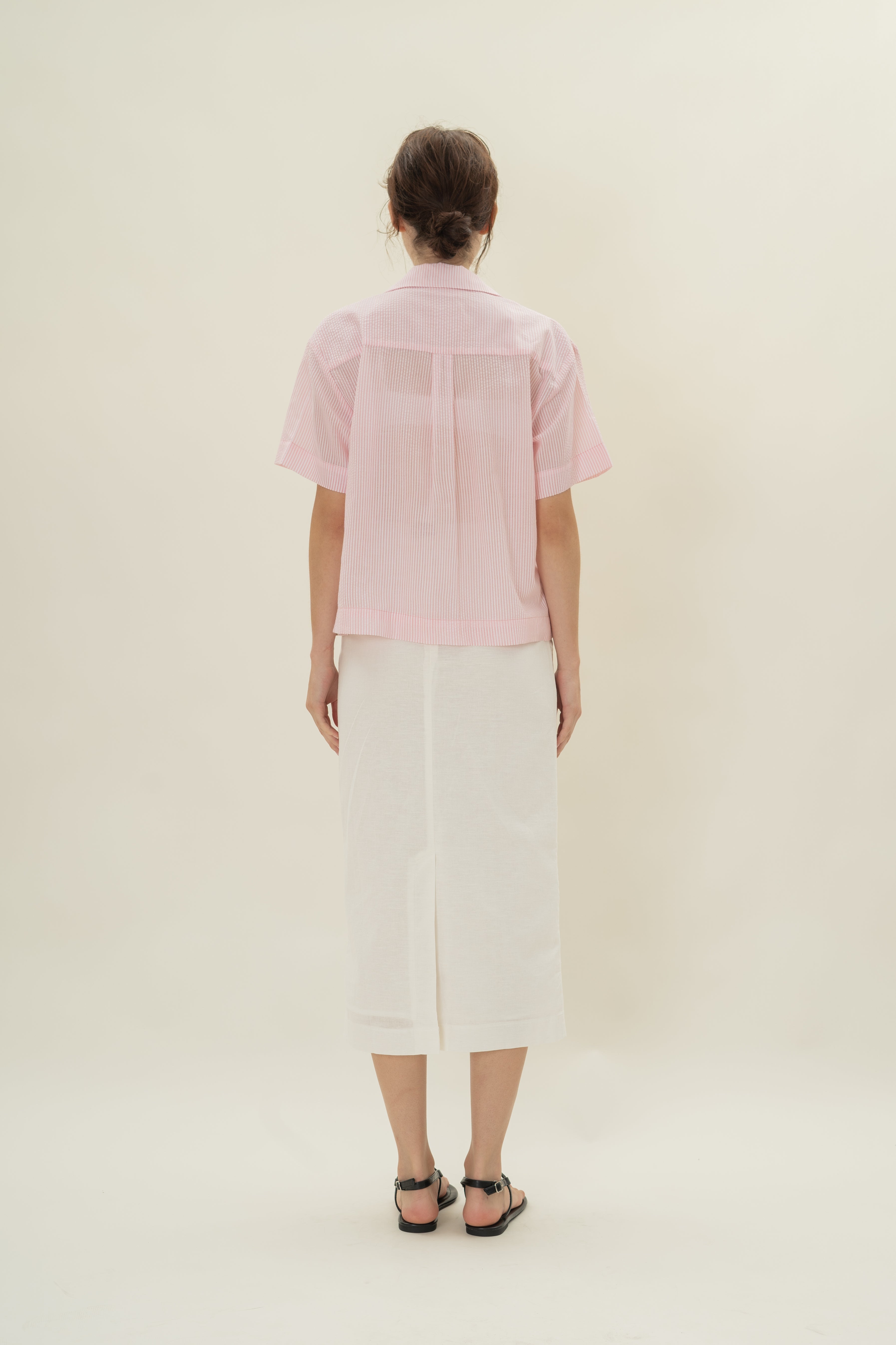 Cruise Short Sleeved Shirt in Seersucker Pink Stripes