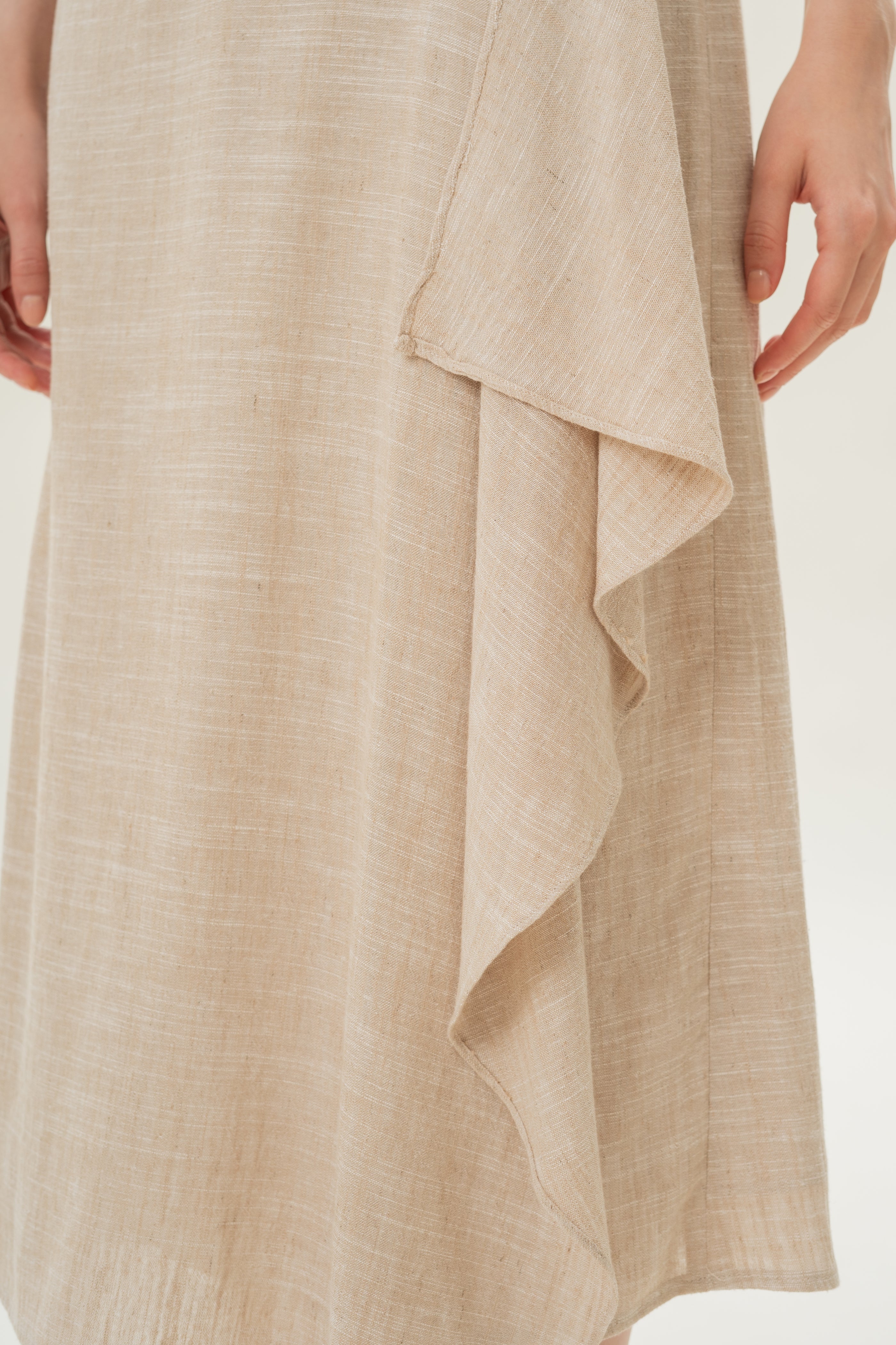 Linen Blend Wrap Skirt in Natural