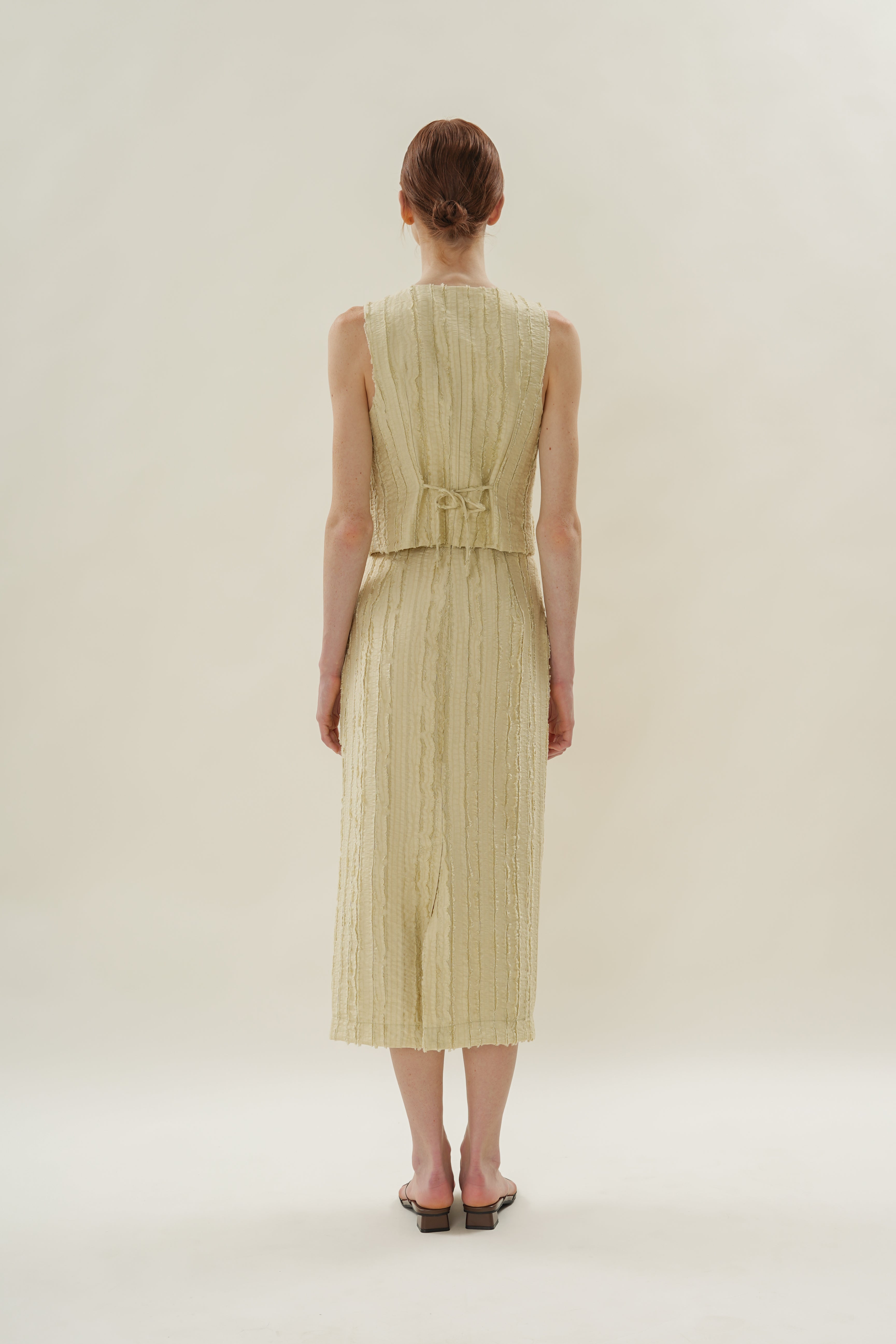 Soft Textured Sleeveless Tie-Detailed Waistcoat in Sage