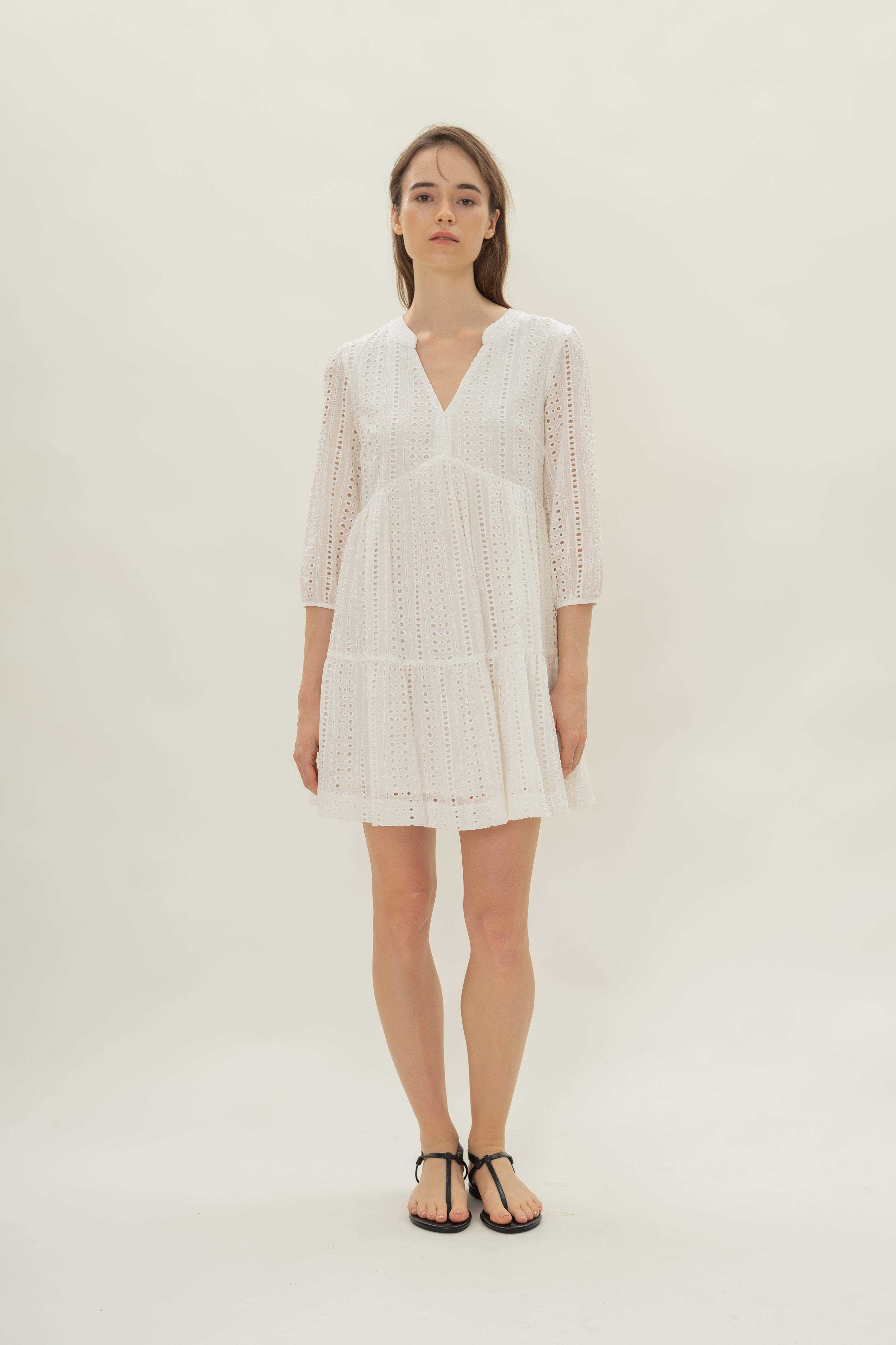 Broderie Anglaise Tiered Dress in White