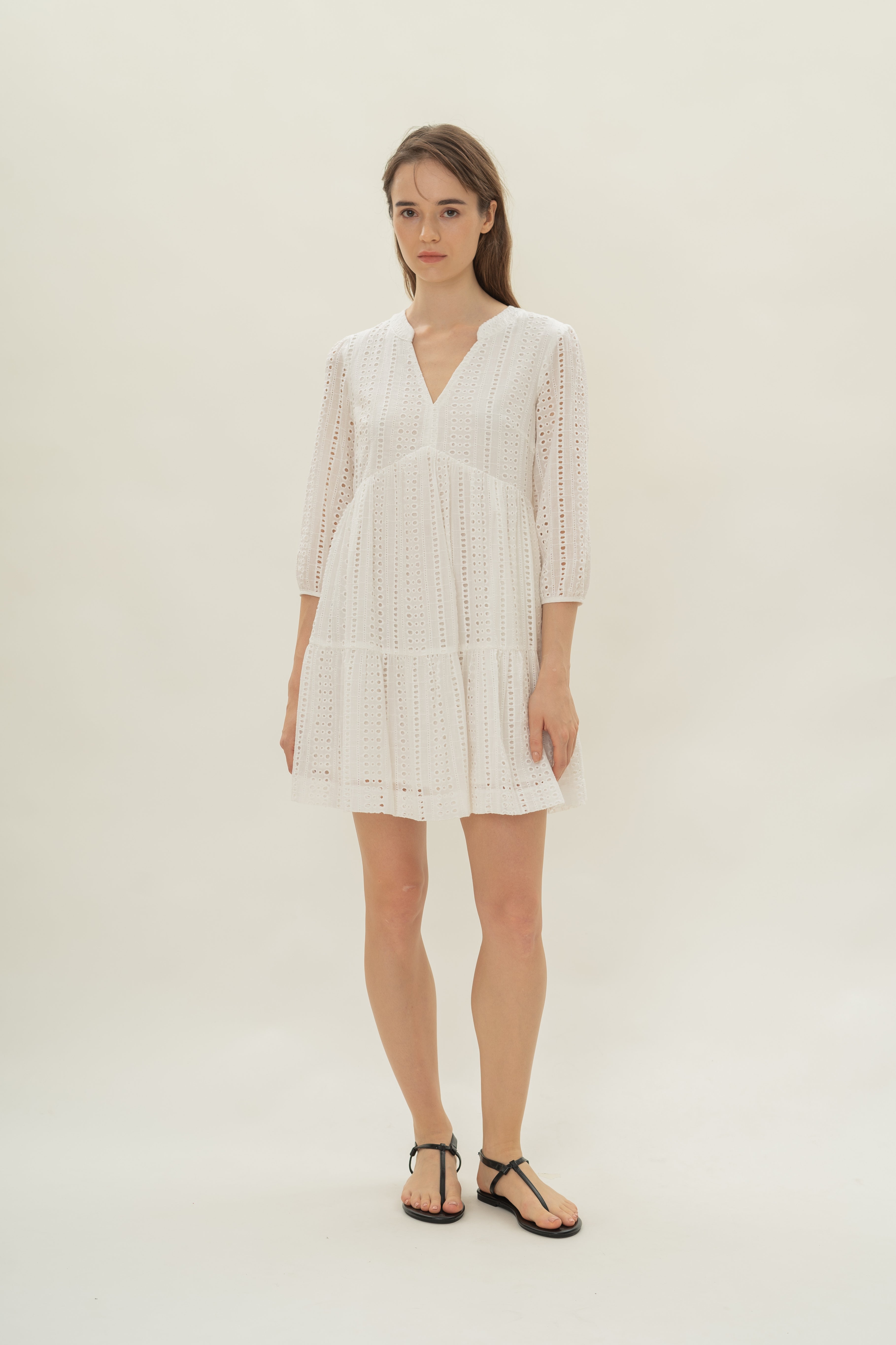 Broderie Anglaise Tiered Dress in White
