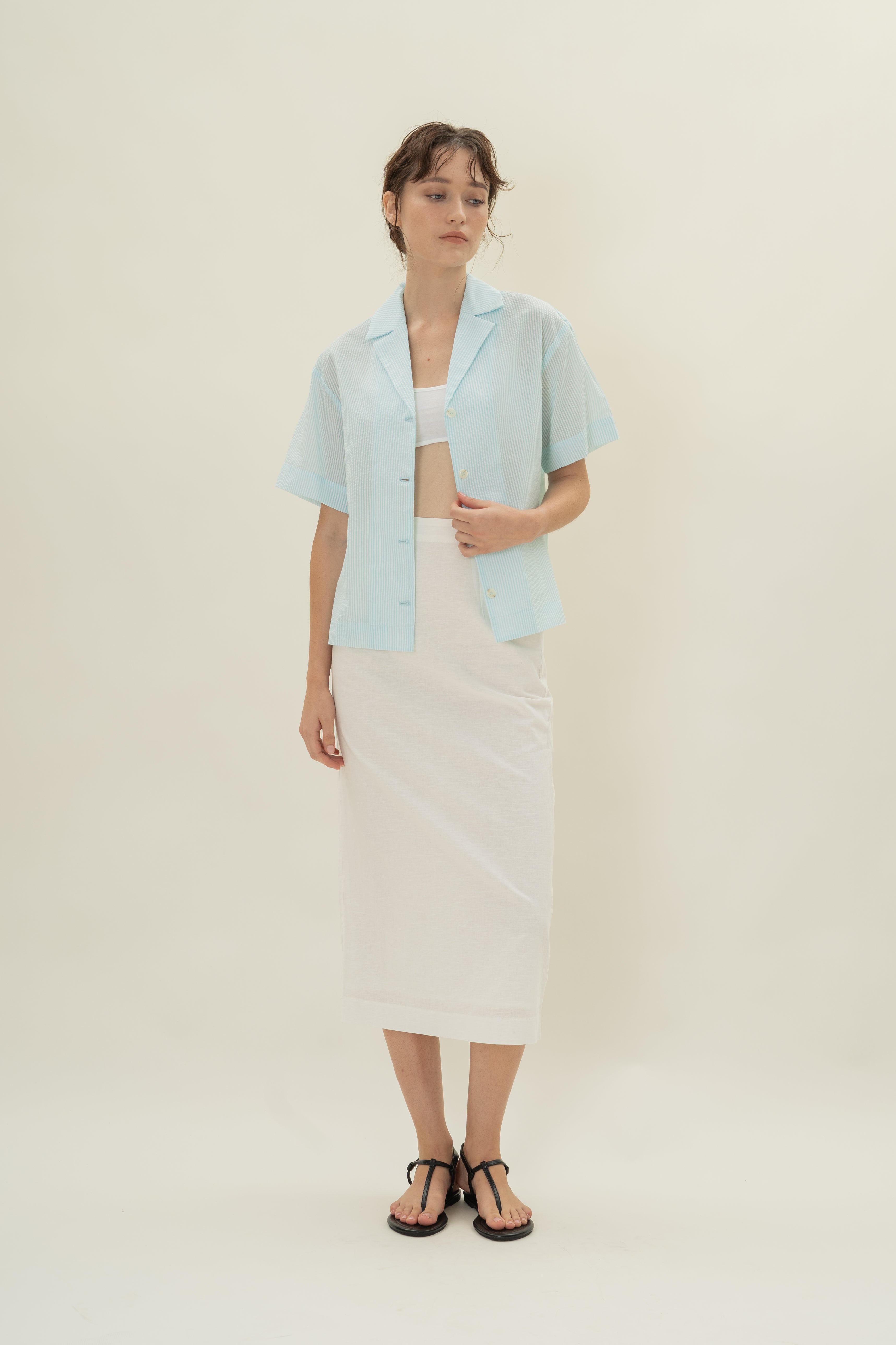 Cruise Short Sleeved Shirt in Seersucker Marine Stripes