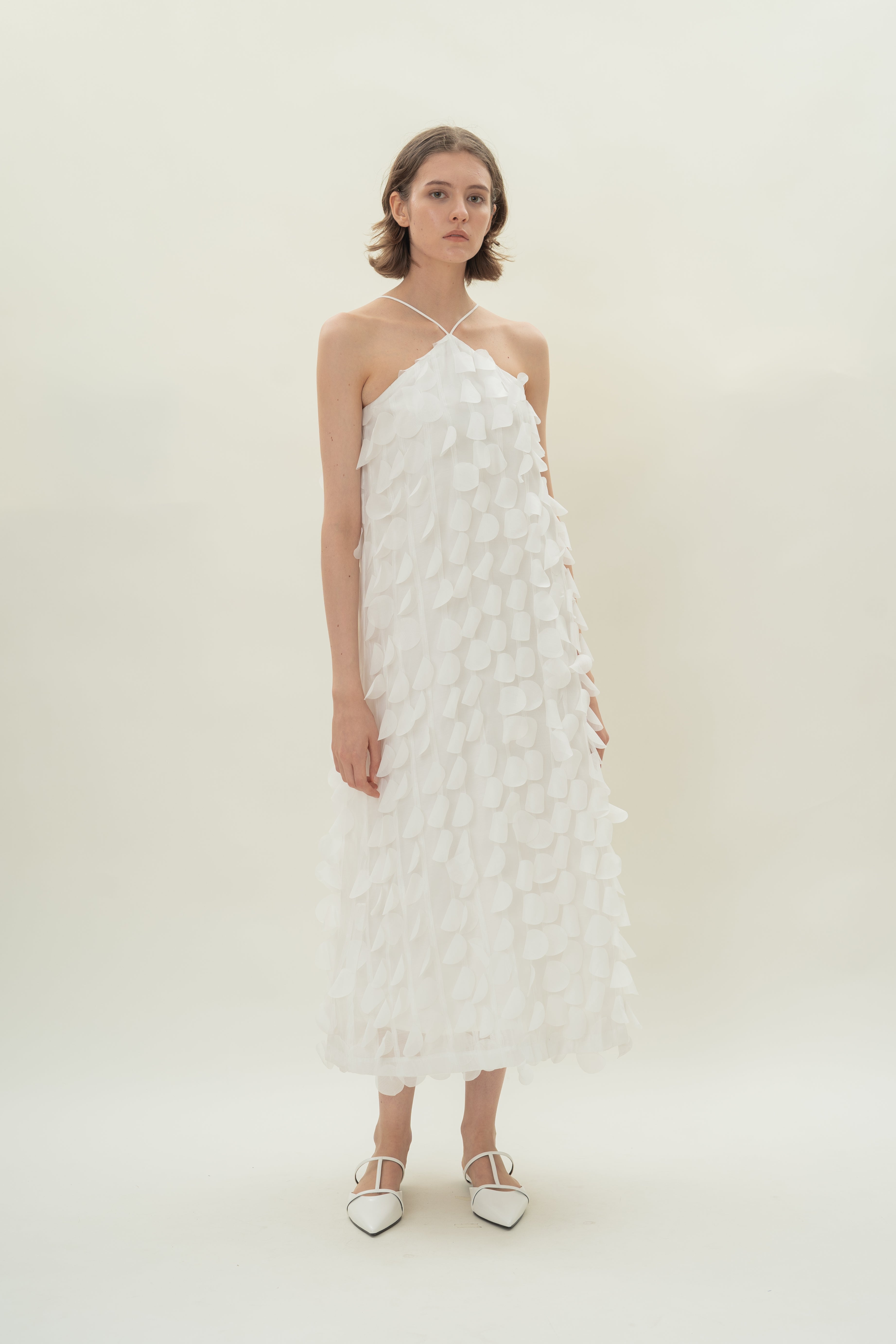Petal Halter Maxi Dress in White