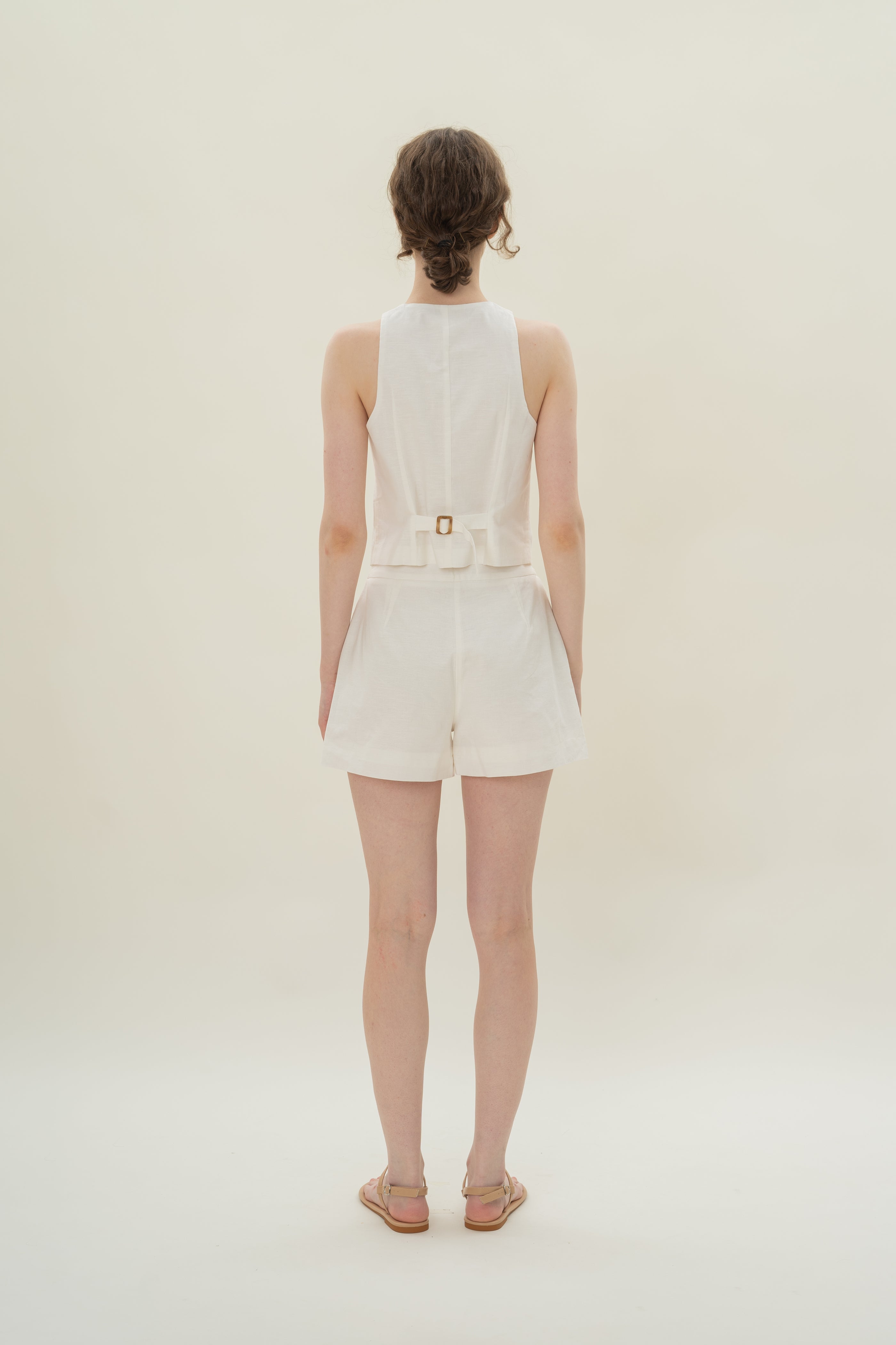 Linen Halter Padded Waistcoat in White