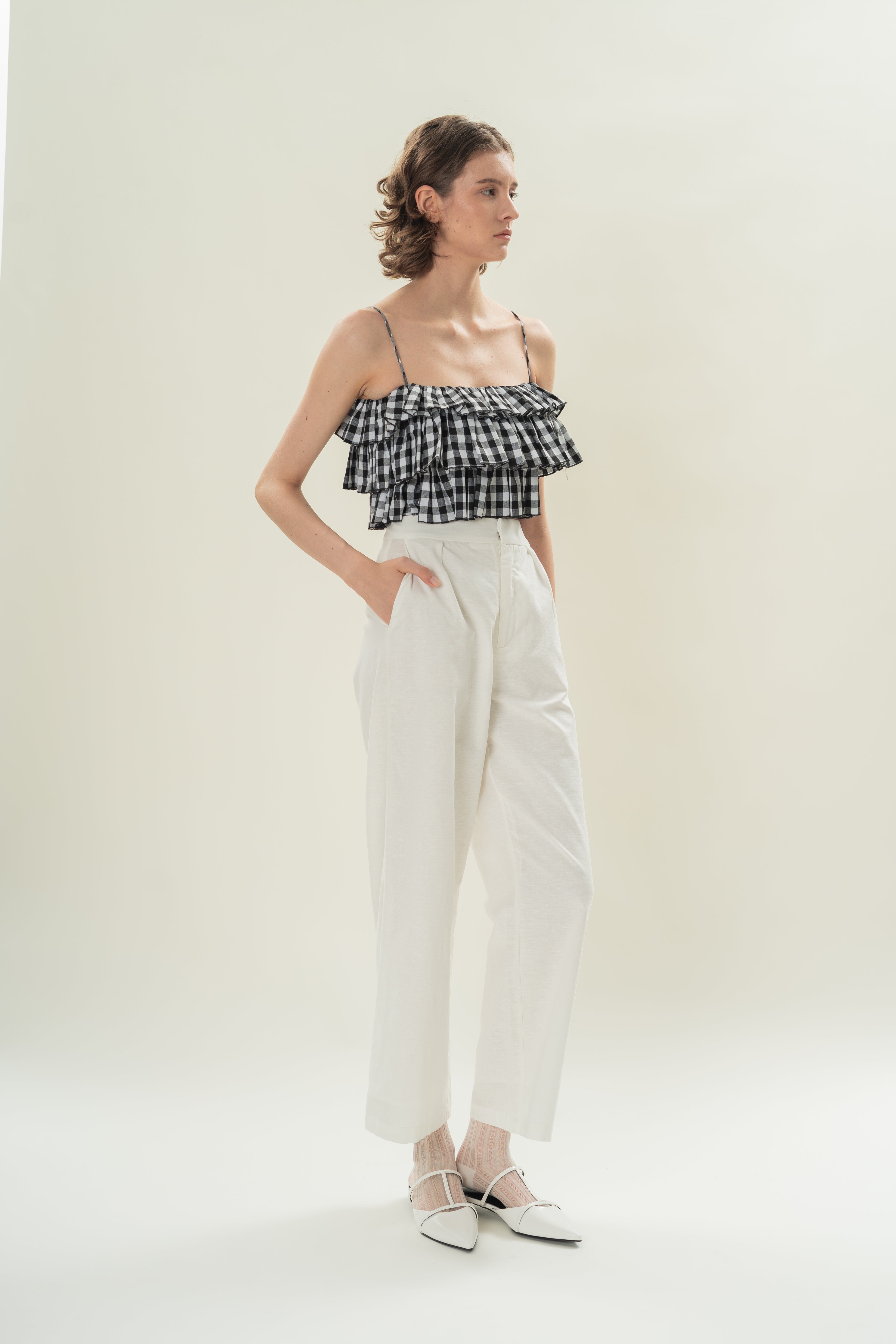 Tiered Ruffle Top in Black Gingham