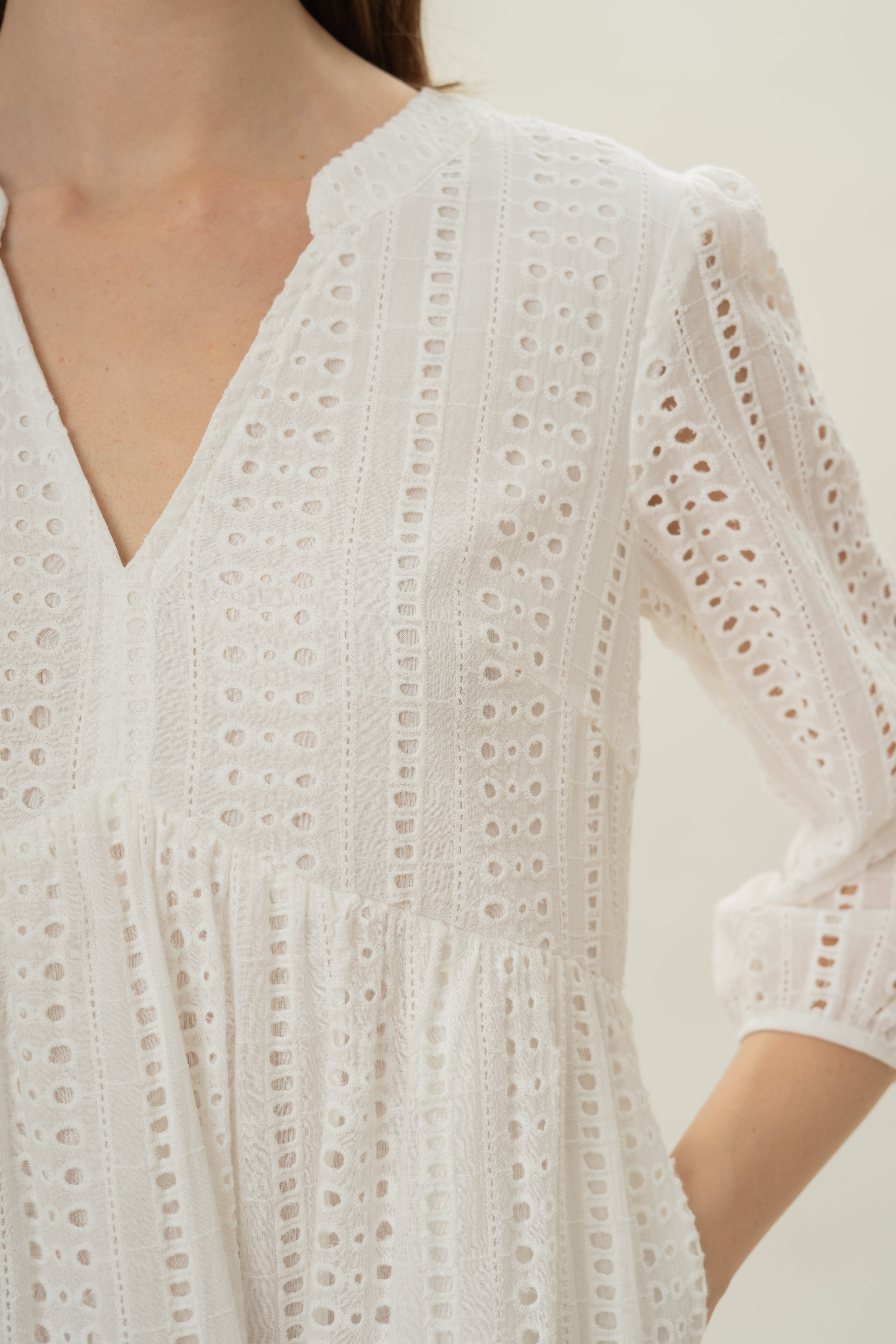 Broderie Anglaise Tiered Dress in White