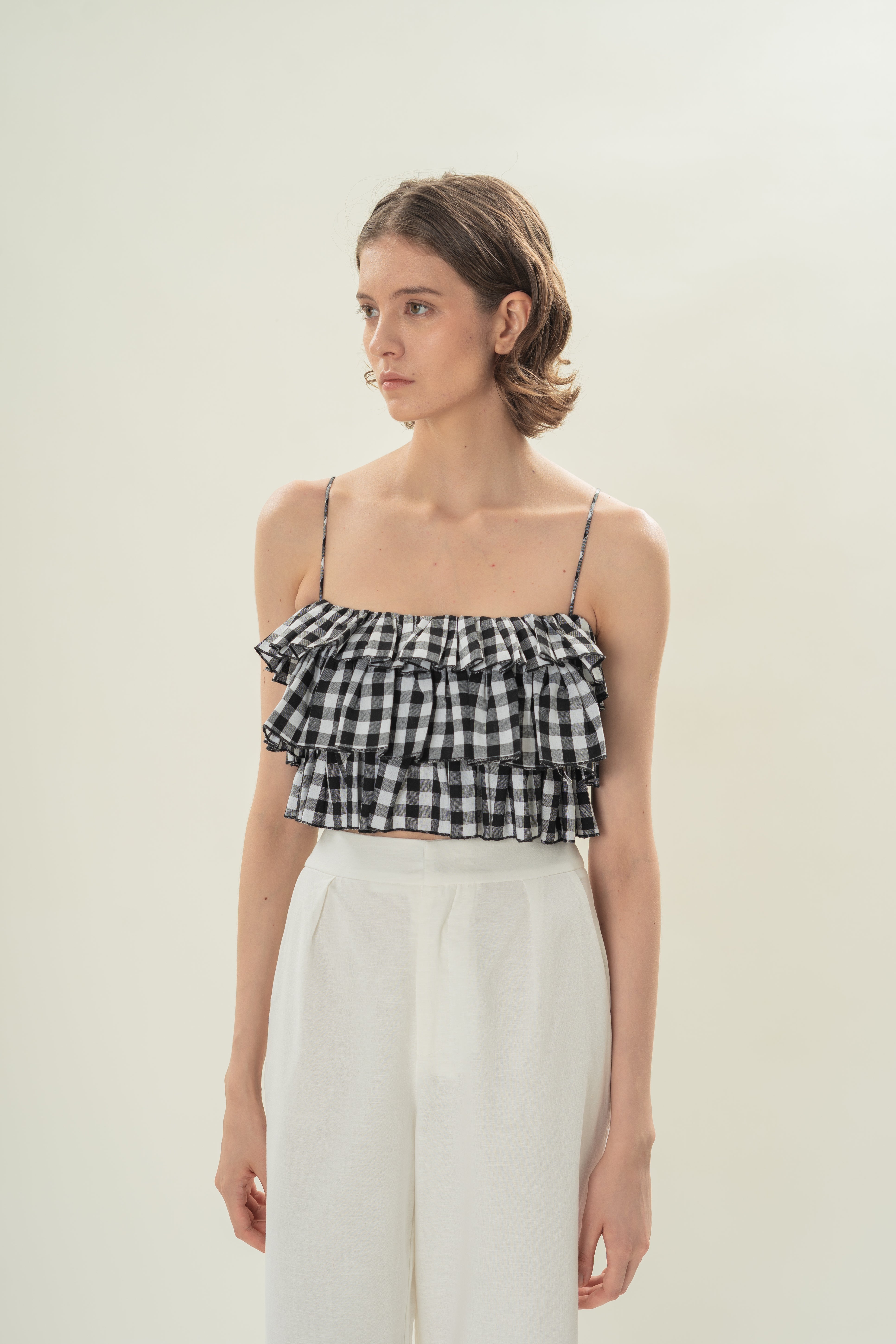 Tiered Ruffle Top in Black Gingham
