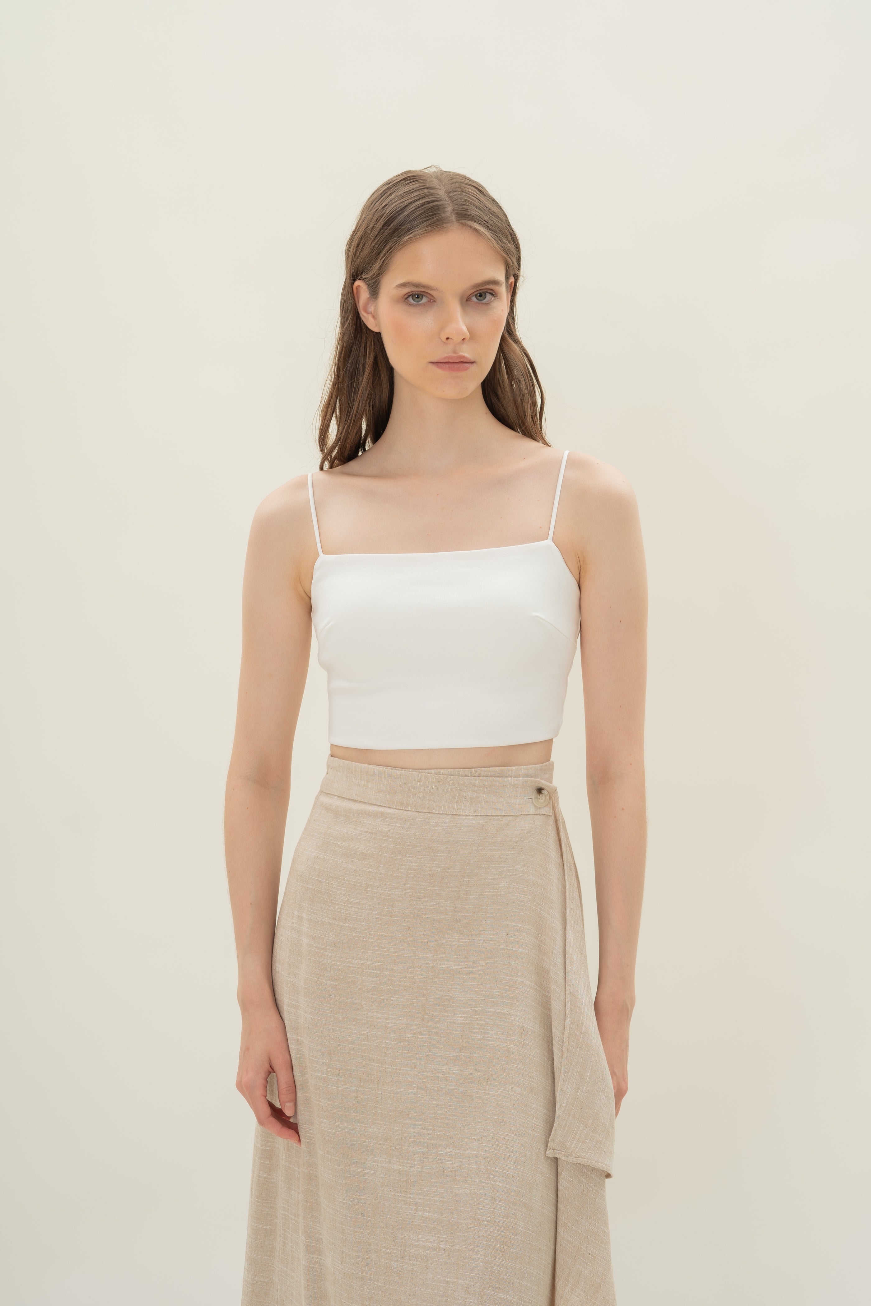 Cropped Padded Cami Top in White