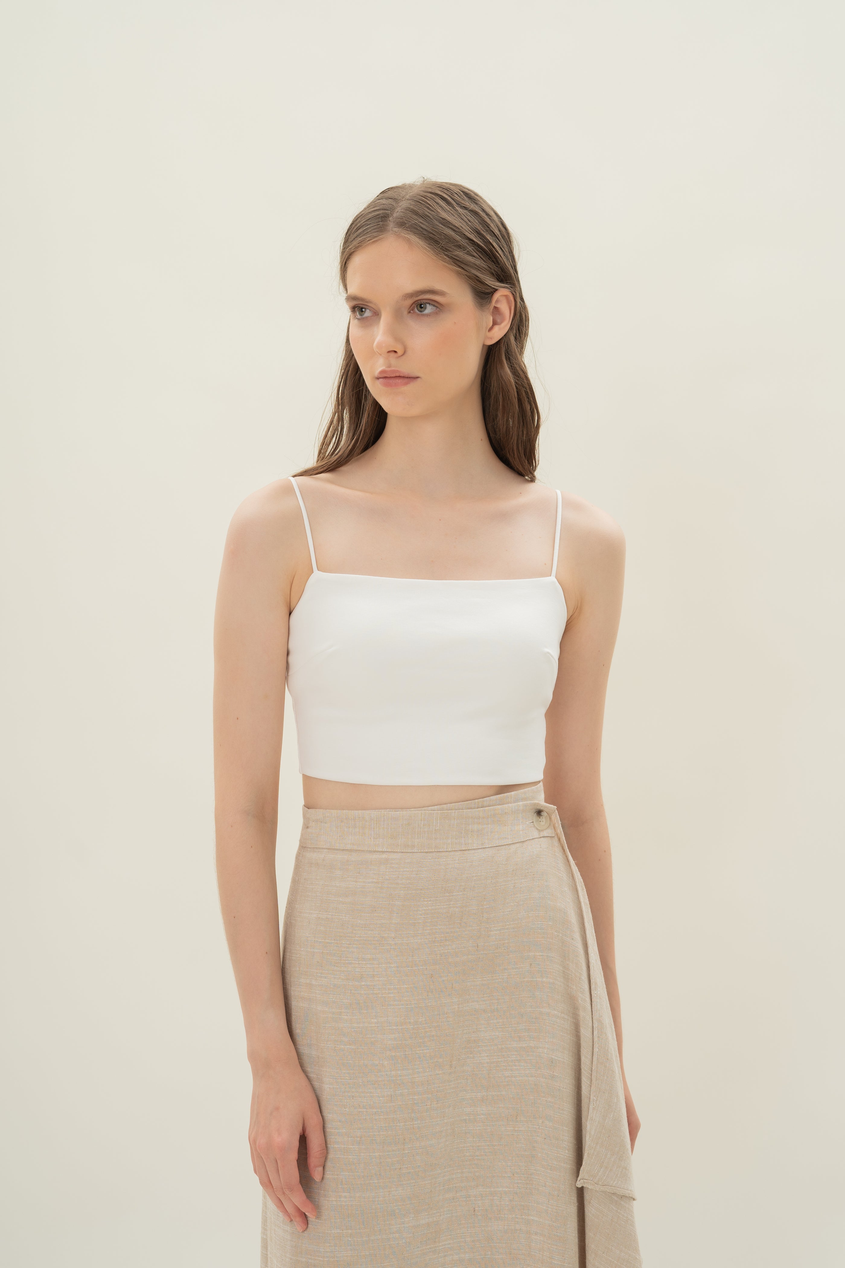 Cropped Padded Cami Top in White