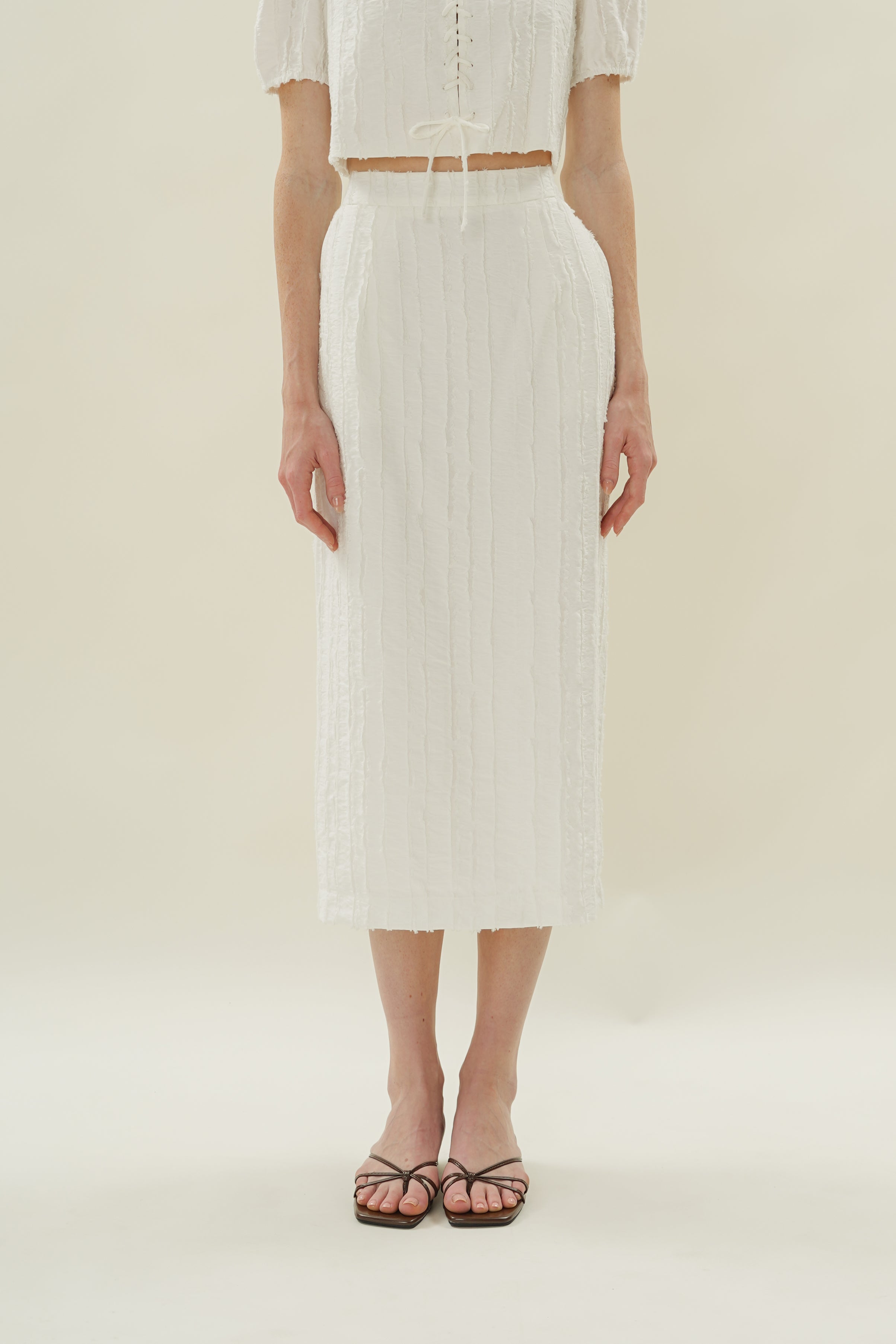 Soft Textured Straight Skirt in White