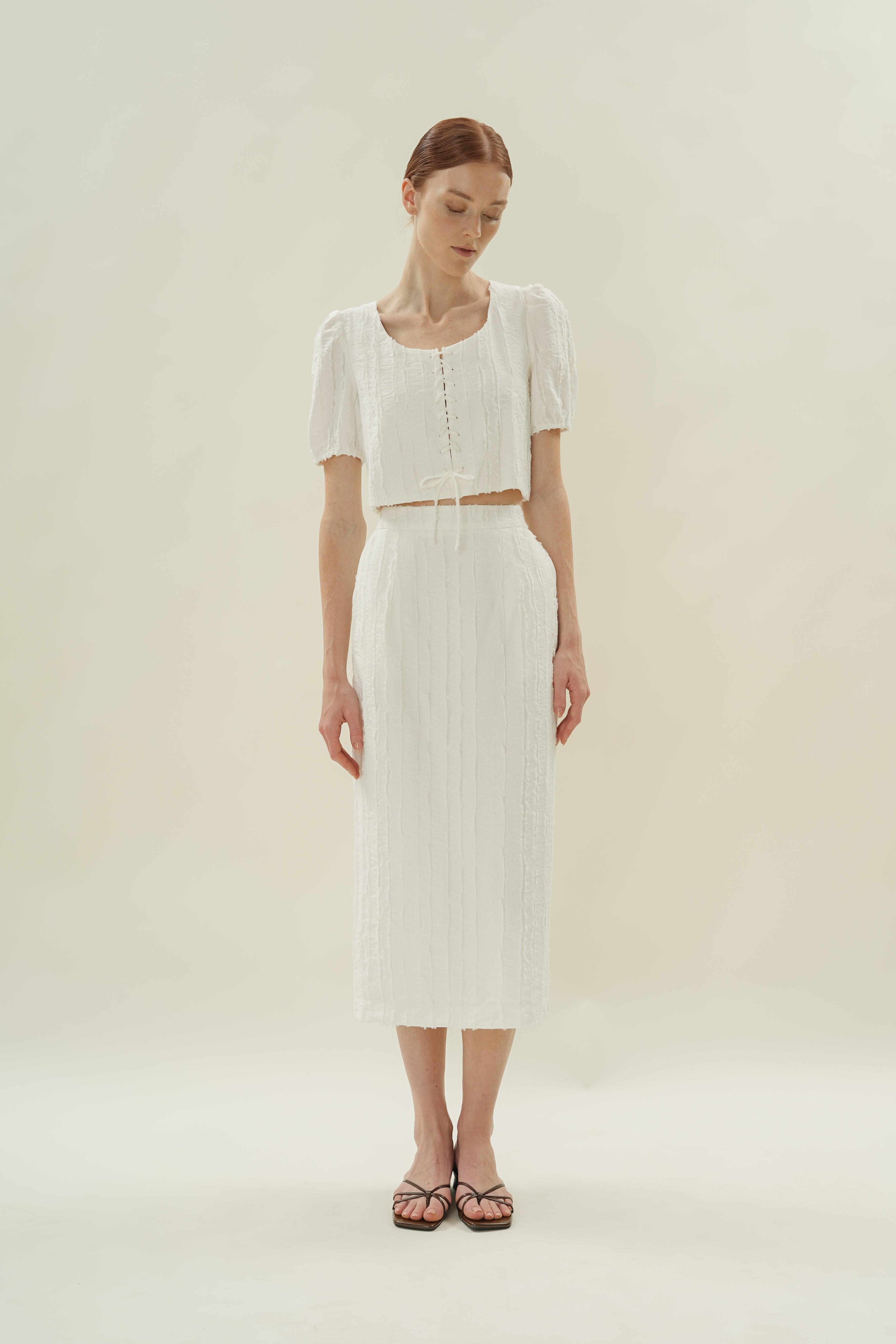 Soft Textured Straight Skirt in White