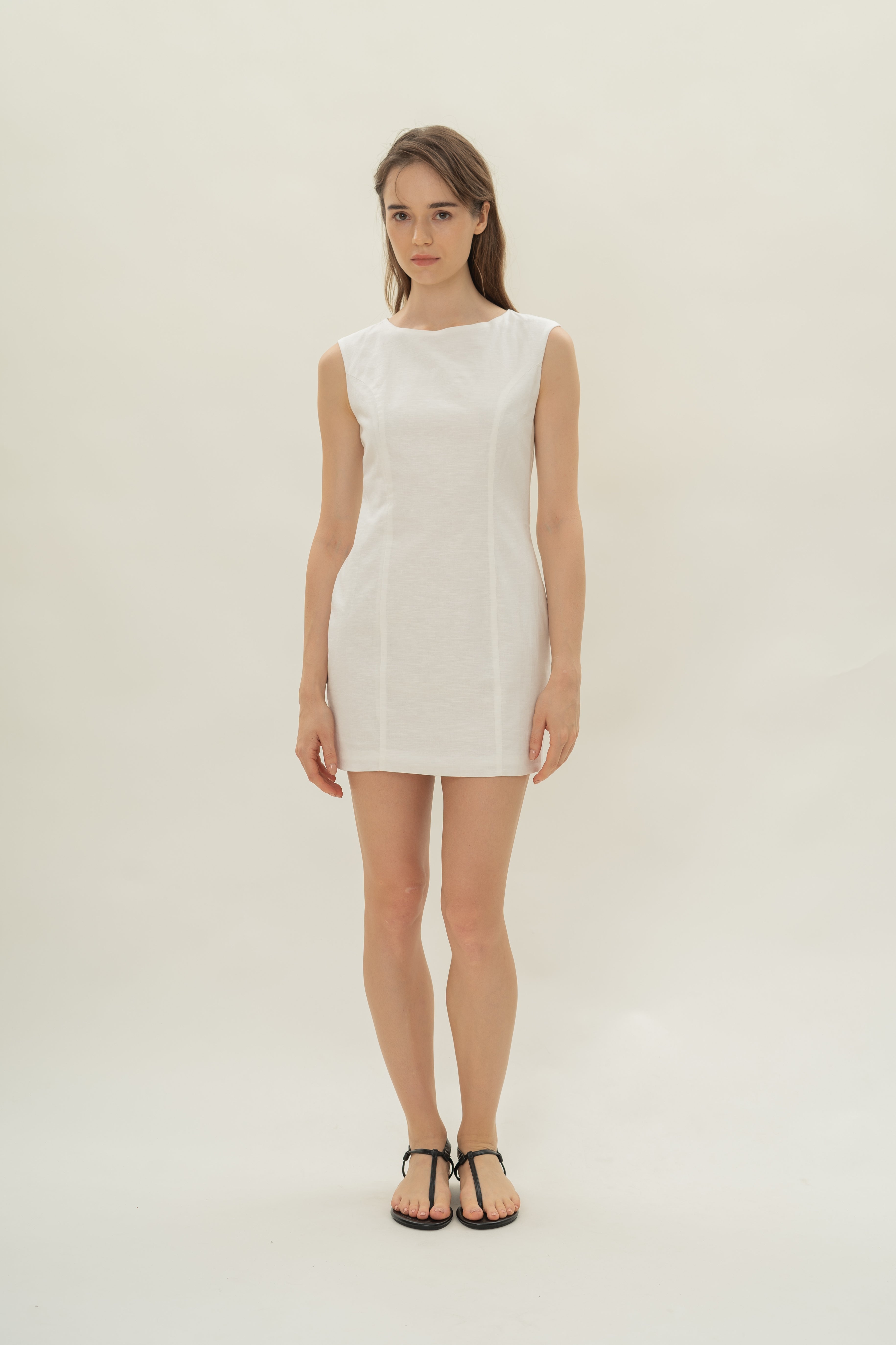 Boat Neck Mini Dress in White