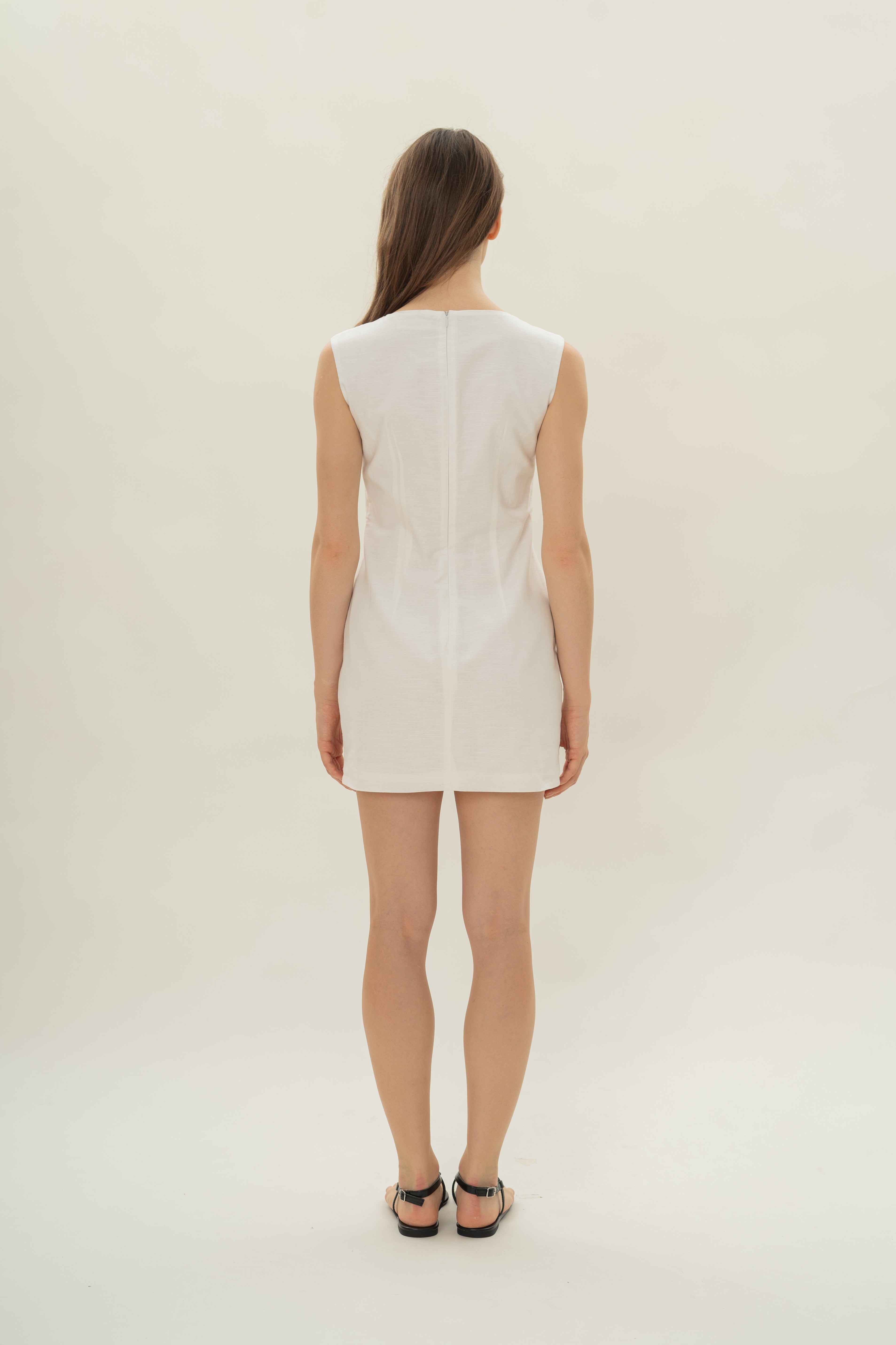 Boat Neck Mini Dress in White