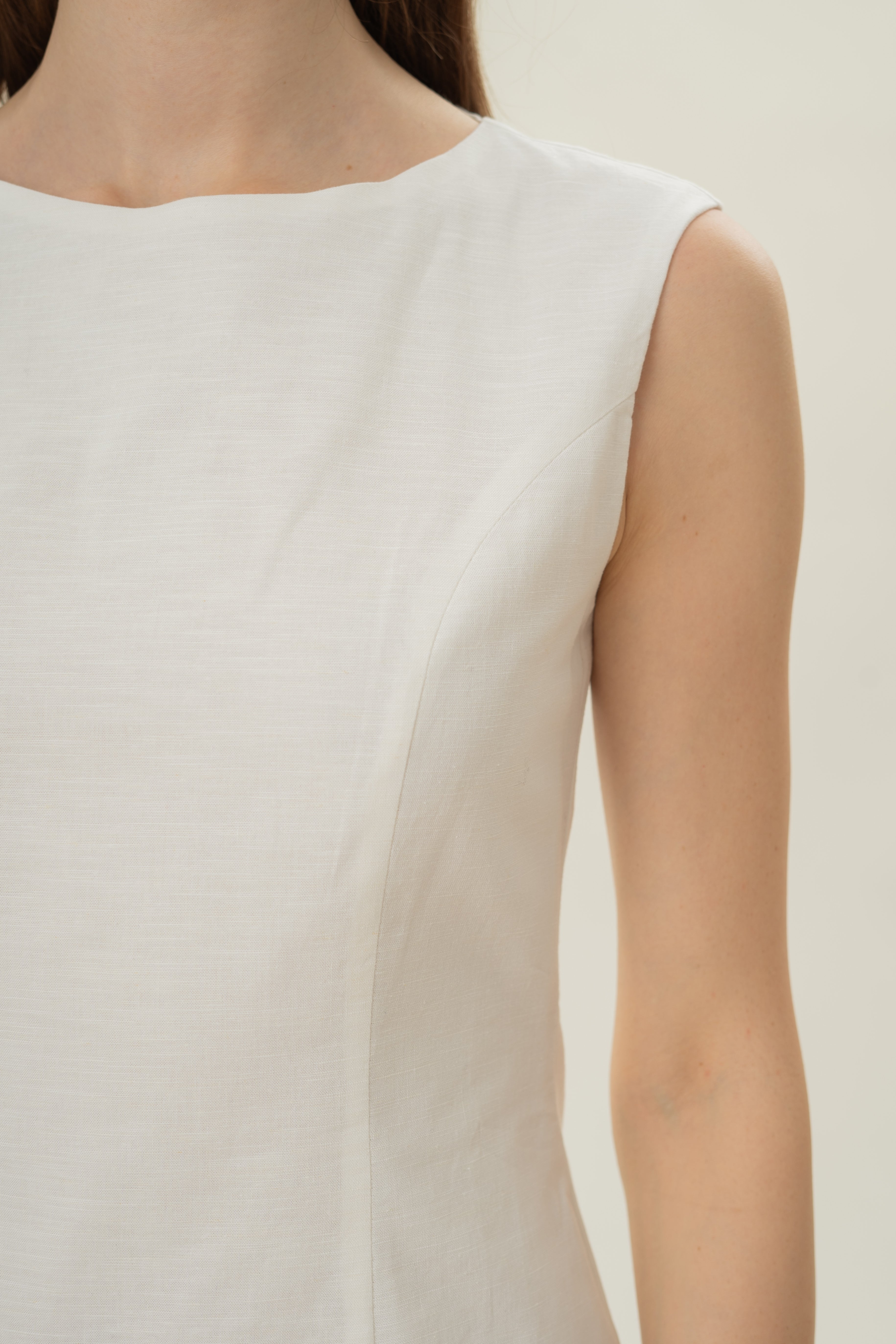 Boat Neck Mini Dress in White