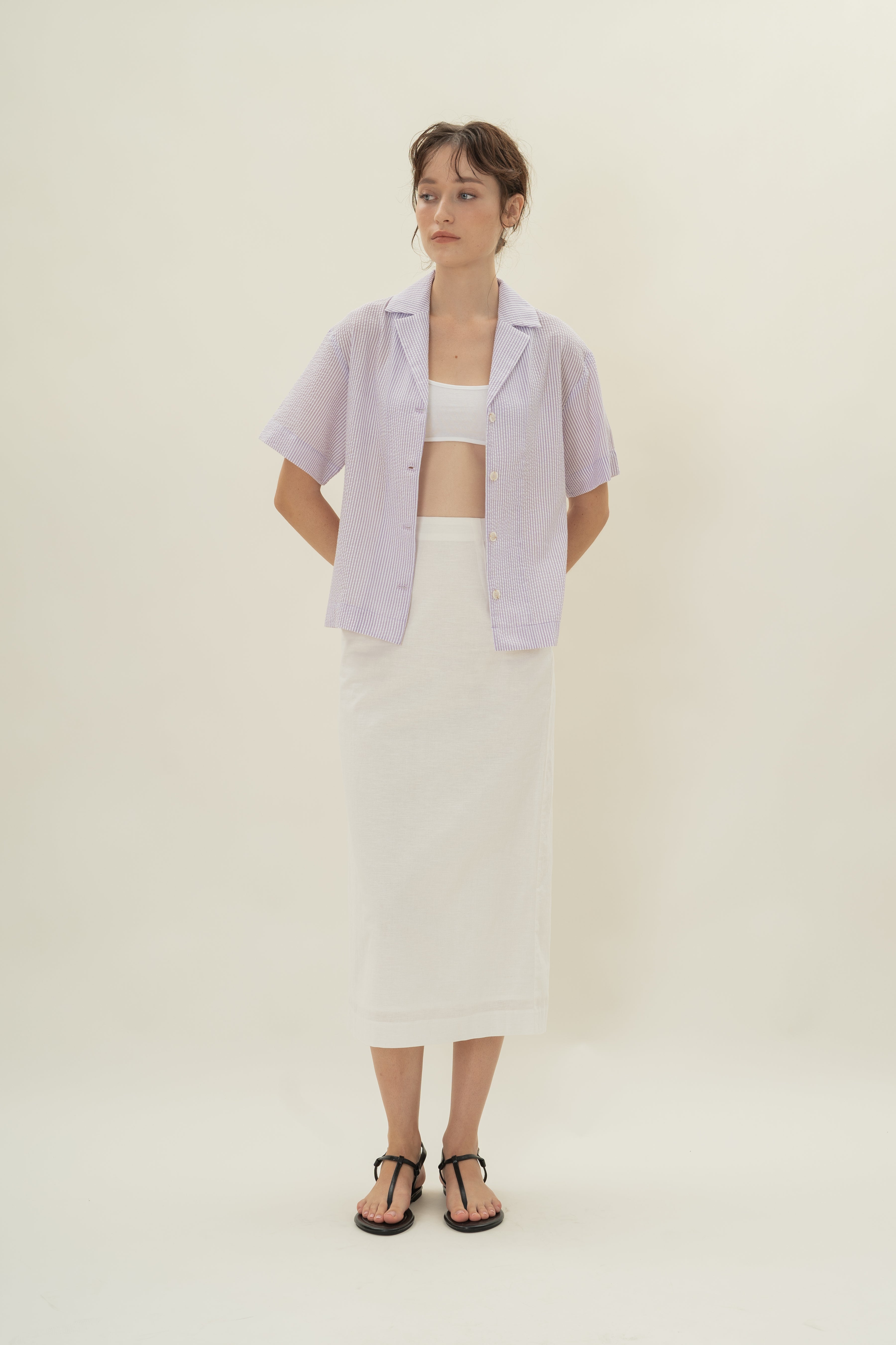 Cruise Short Sleeved Shirt in Seersucker Orchid Stripes