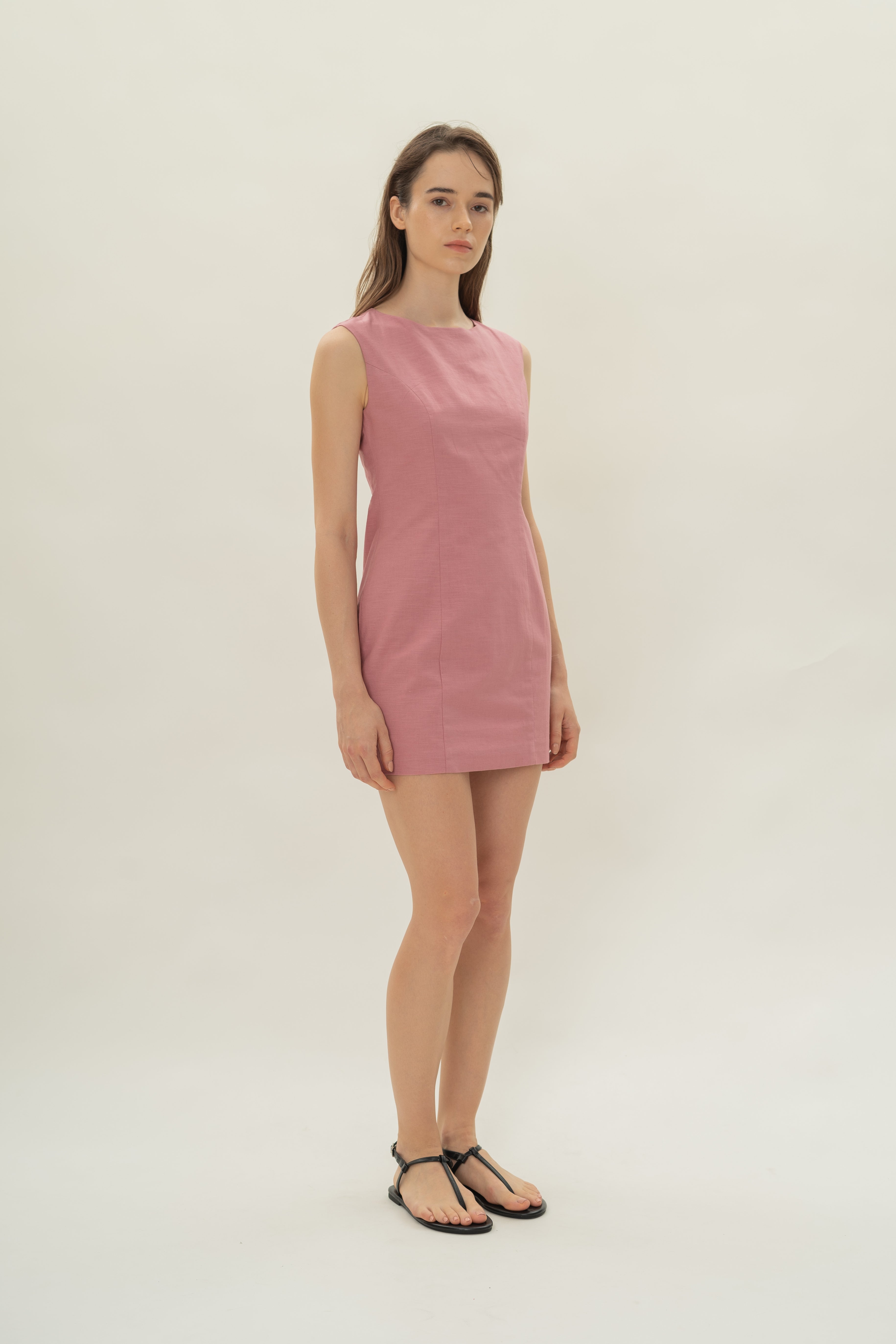 Boat Neck Mini Dress in Hibiscus