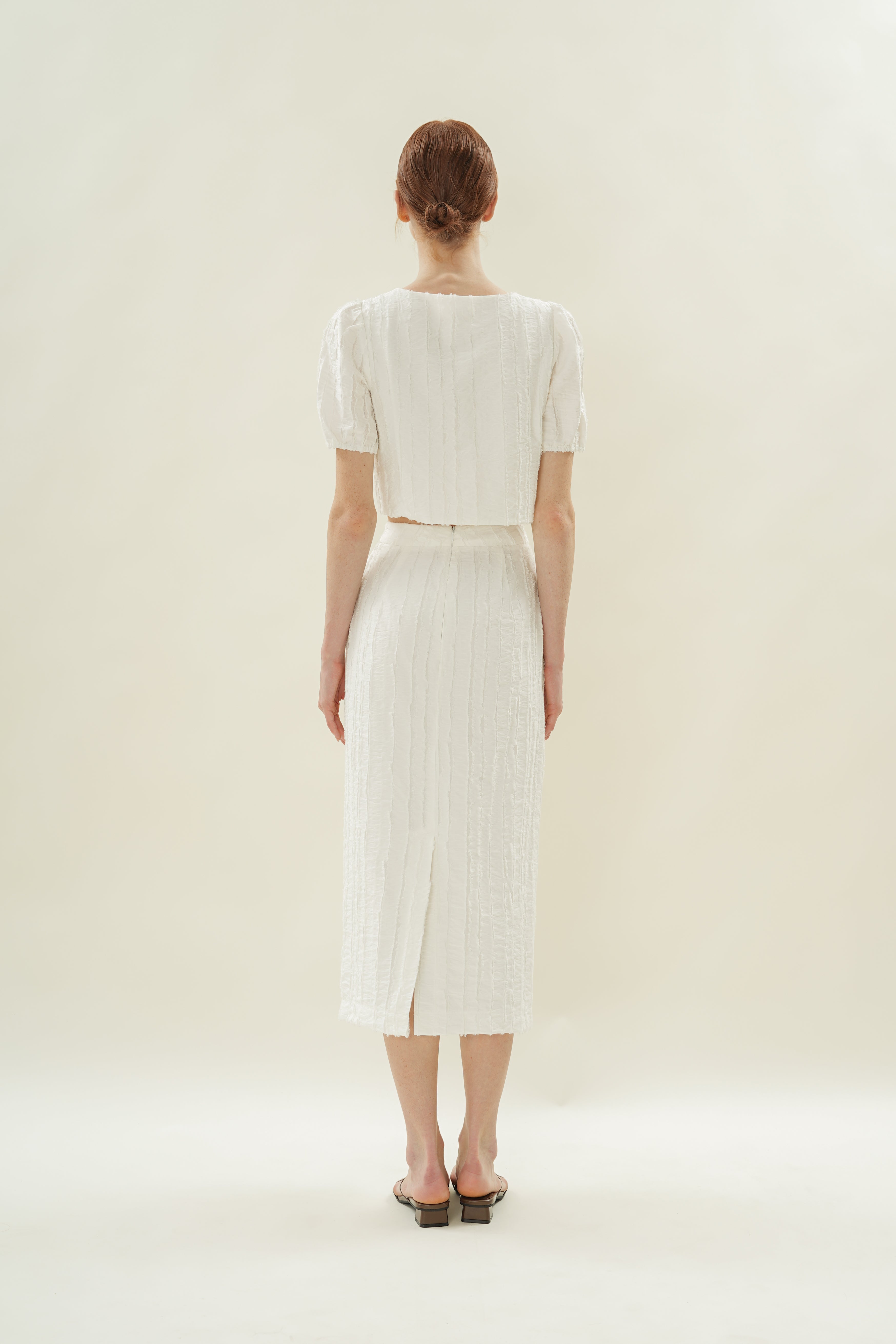 Soft Textured Straight Skirt in White