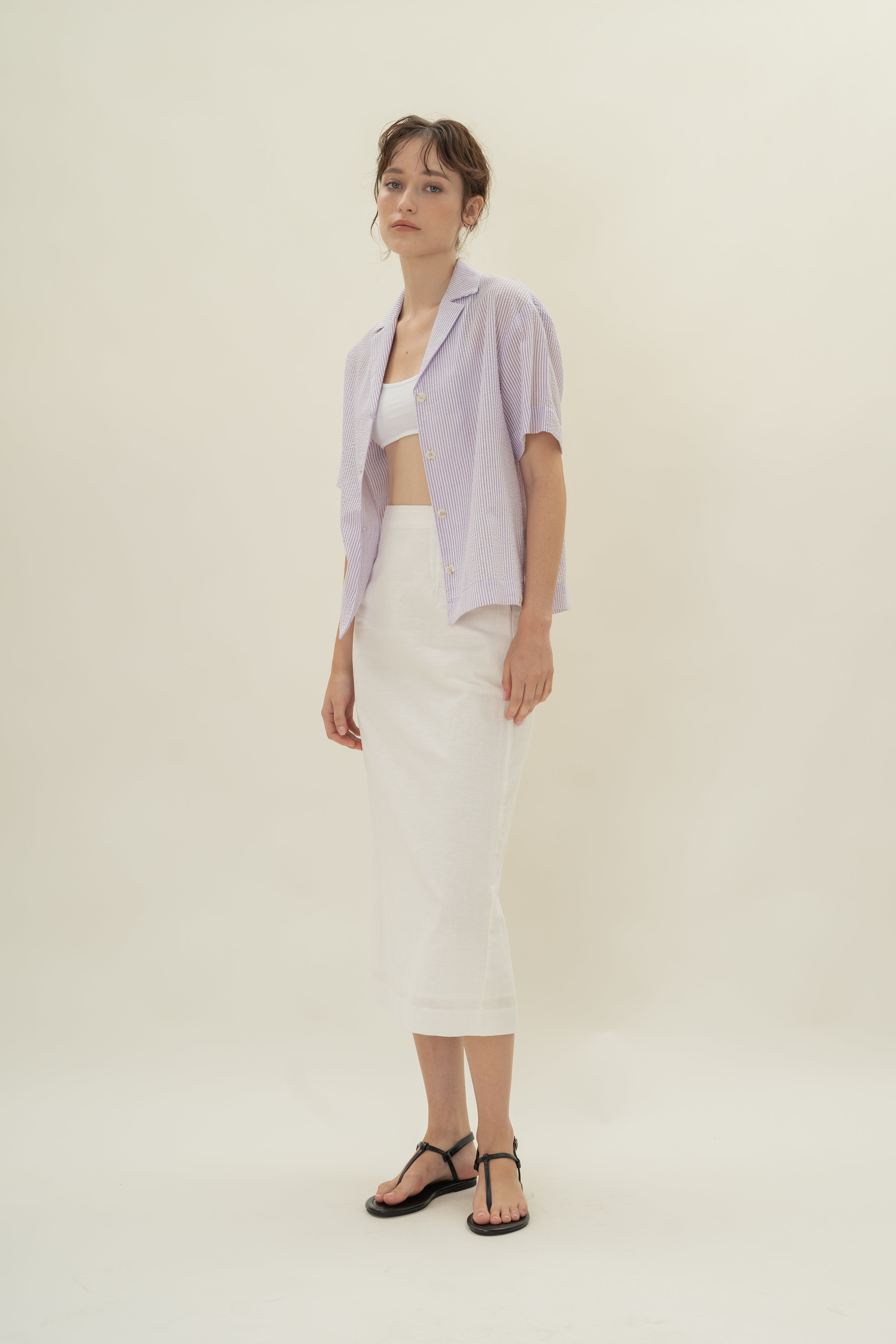 Cruise Short Sleeved Shirt in Seersucker Orchid Stripes