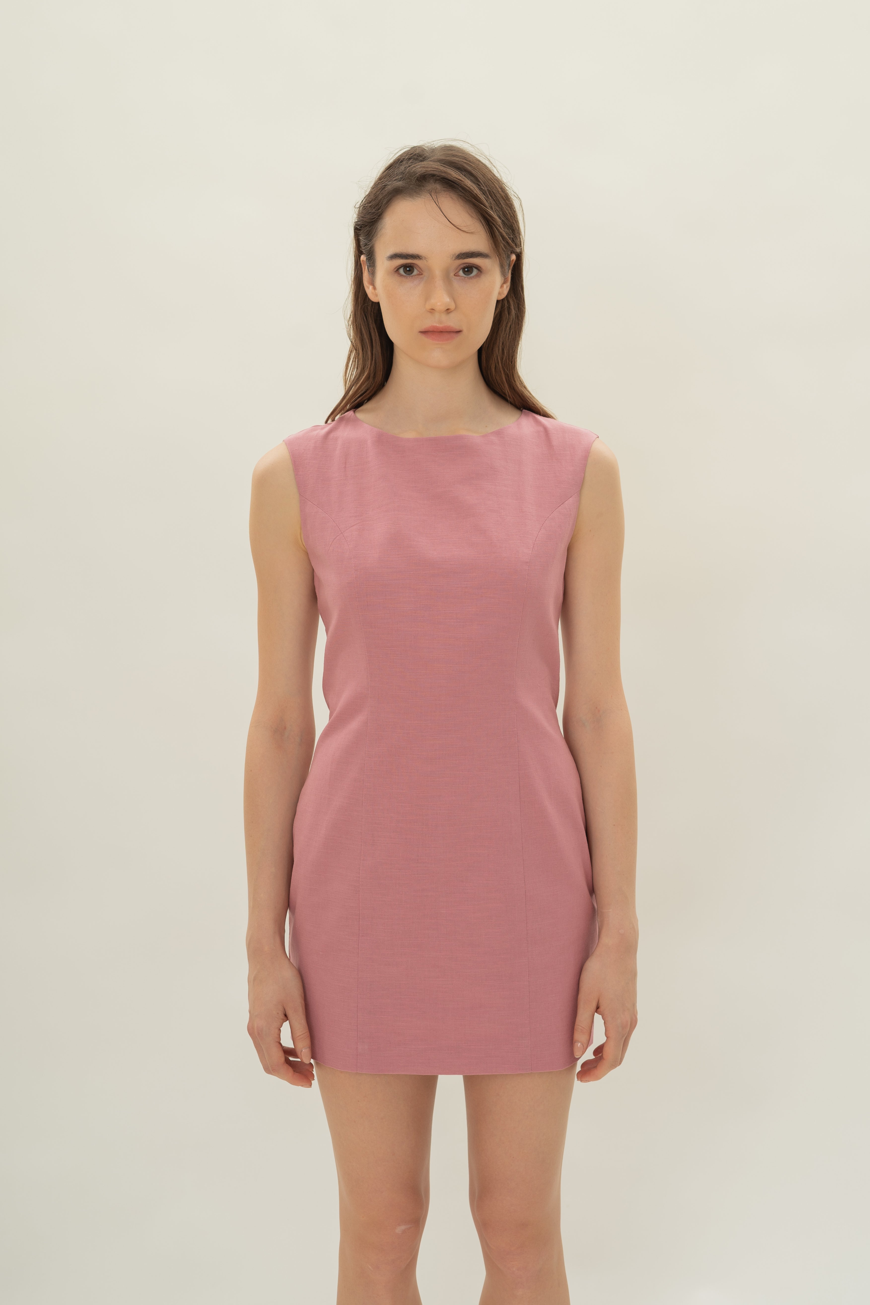 Boat Neck Mini Dress in Hibiscus