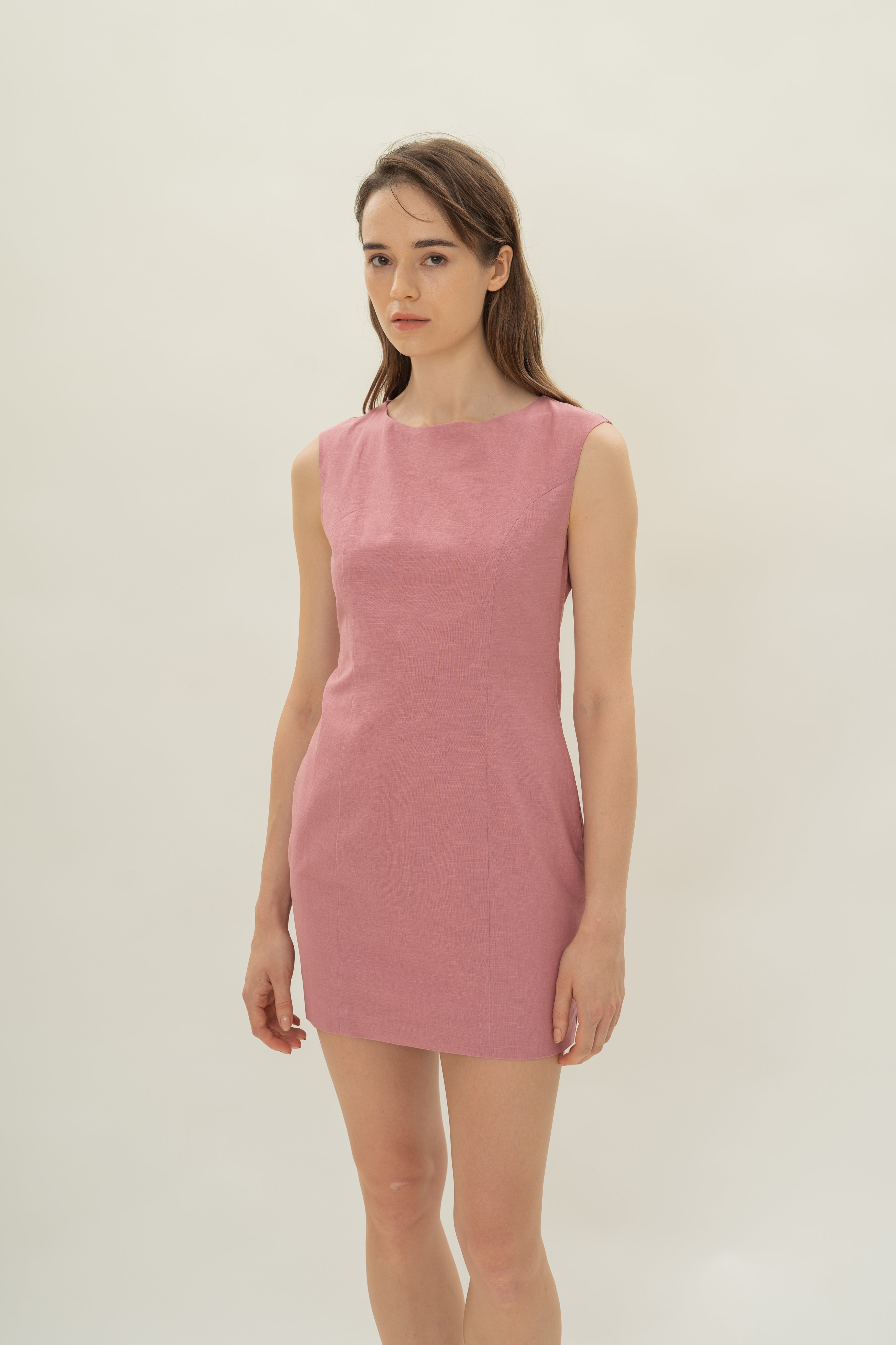 Boat Neck Mini Dress in Hibiscus