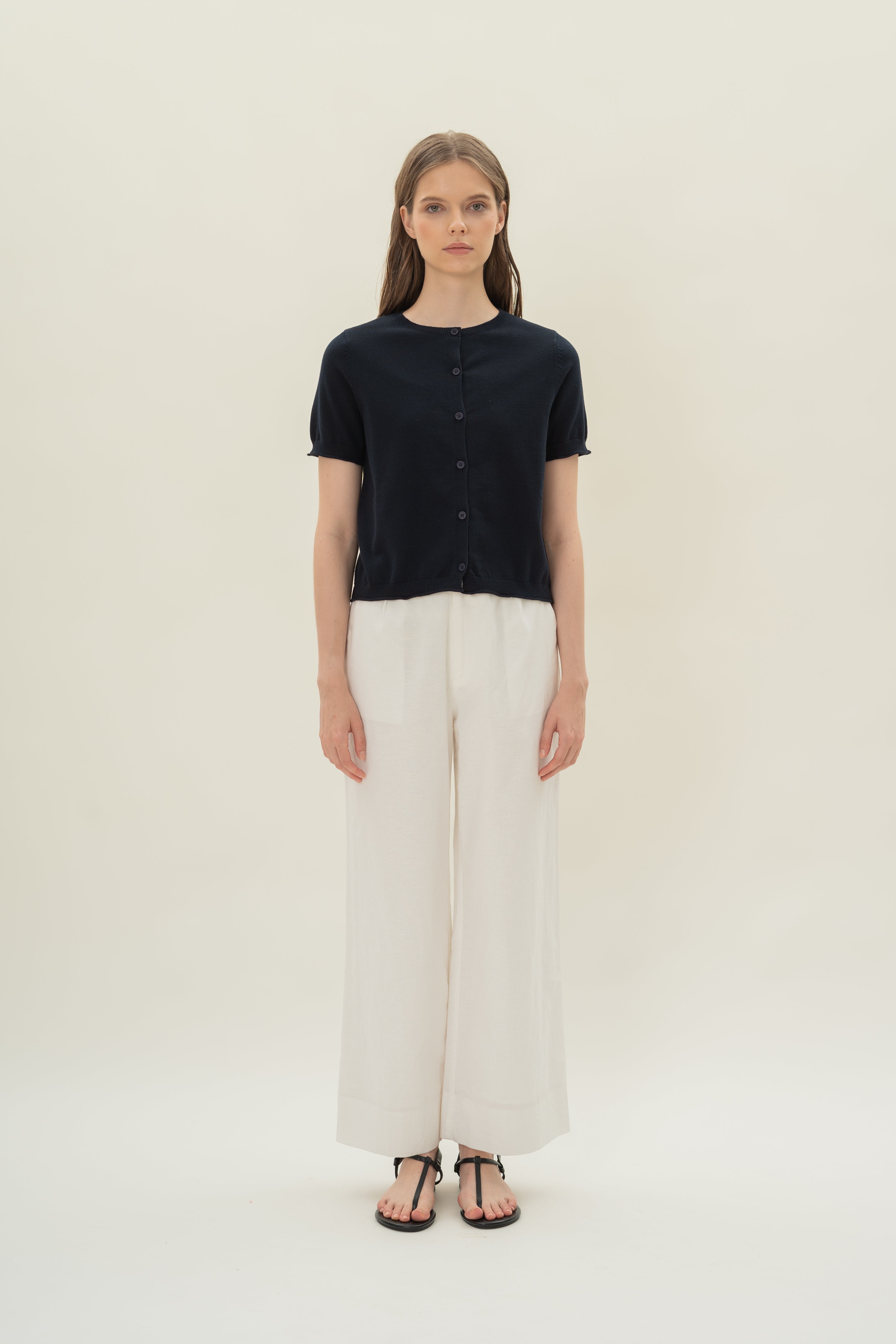 Short Sleeve Button Up Cardigan in Midnight