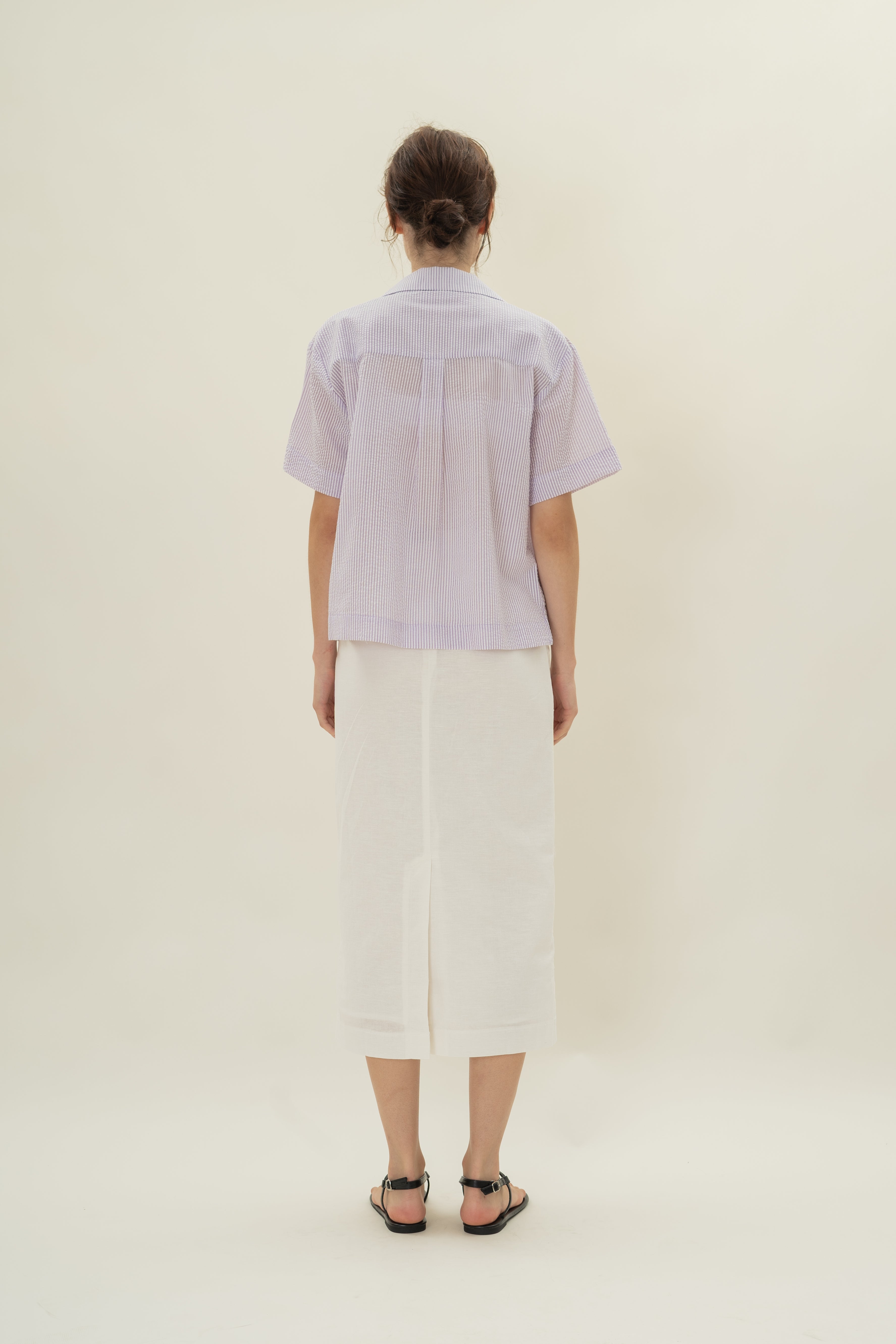 Cruise Short Sleeved Shirt in Seersucker Orchid Stripes