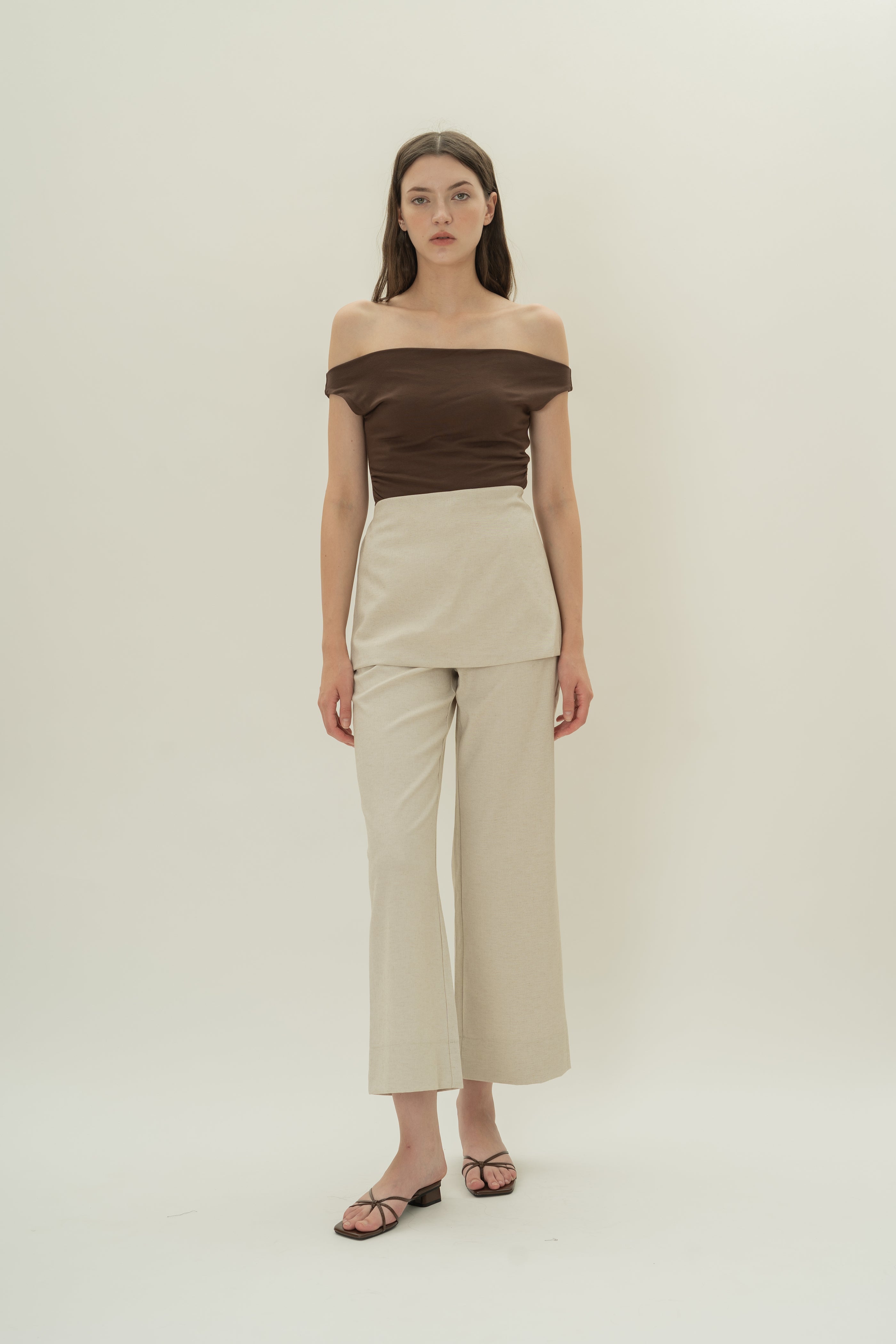 Tailored Pants With Overlay Skirt in Natural