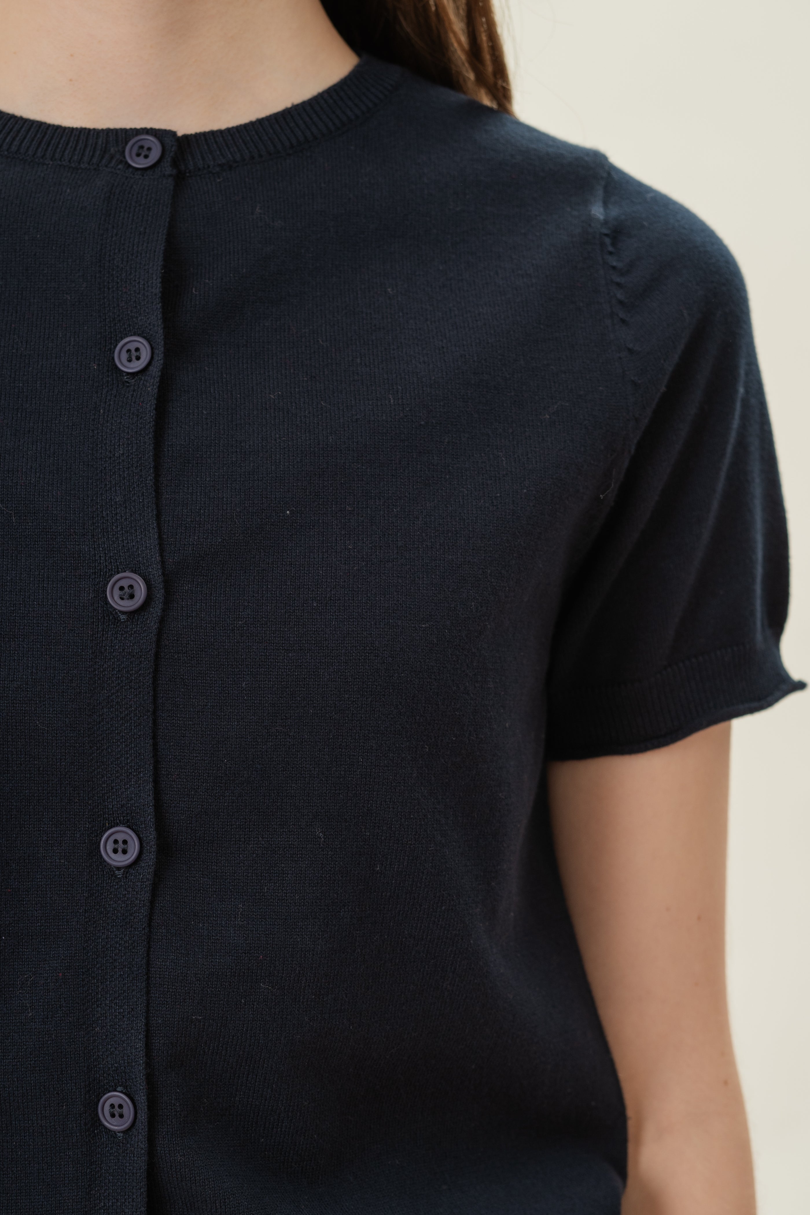 Short Sleeve Button Up Cardigan in Midnight