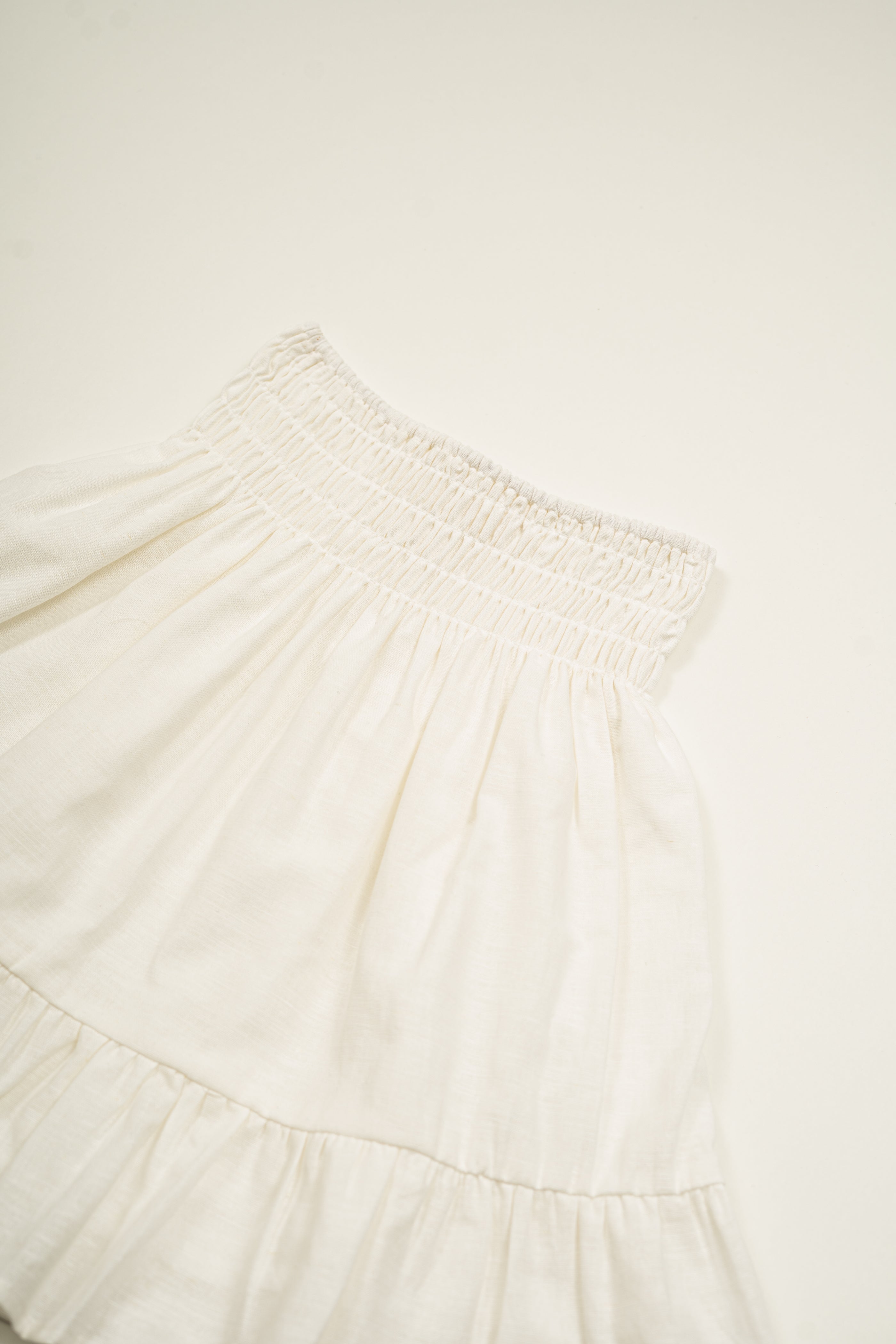 Mini Gathered Waist Skirt in White