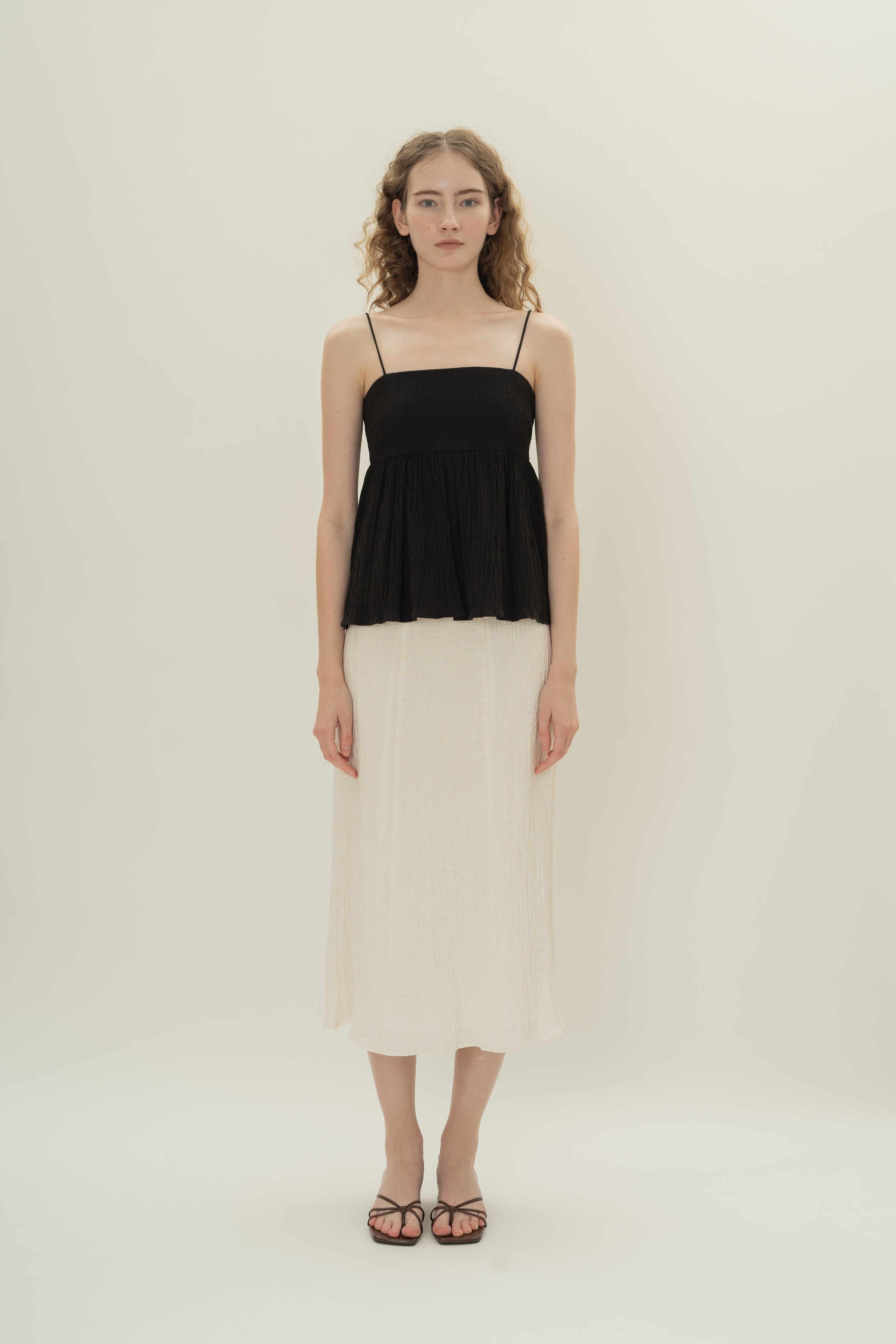 Cotton Blend Textured Cami Top in Black