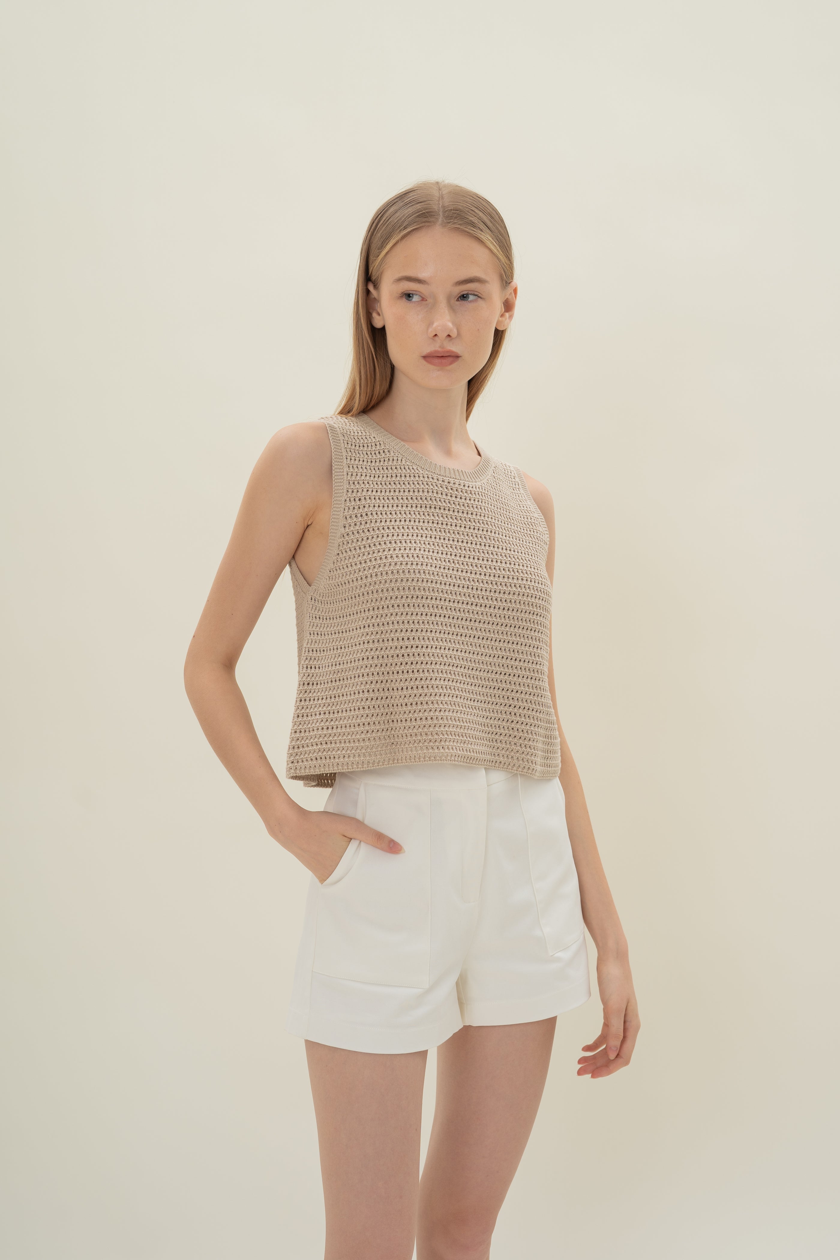 Crochet Sleeveless Top in Sand