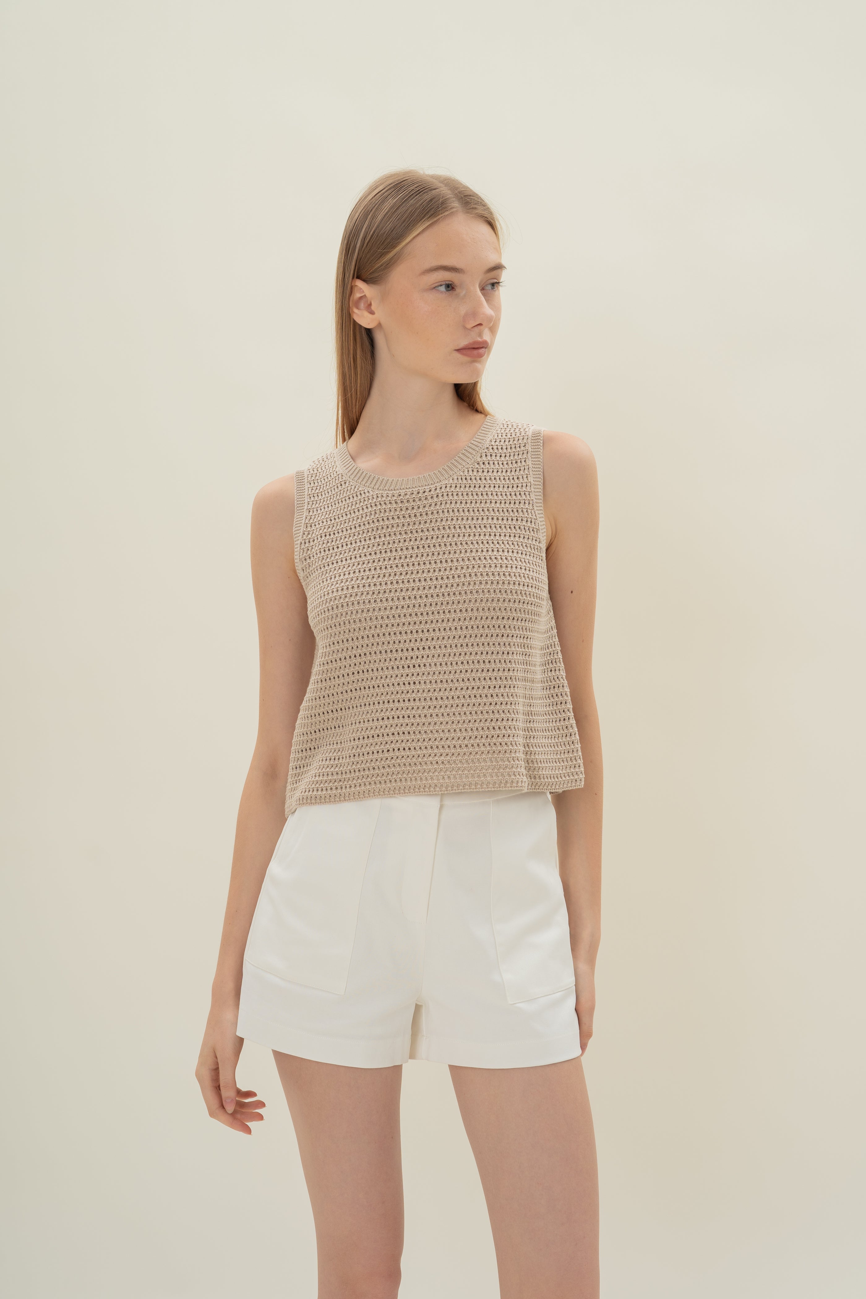 Crochet Sleeveless Top in Sand