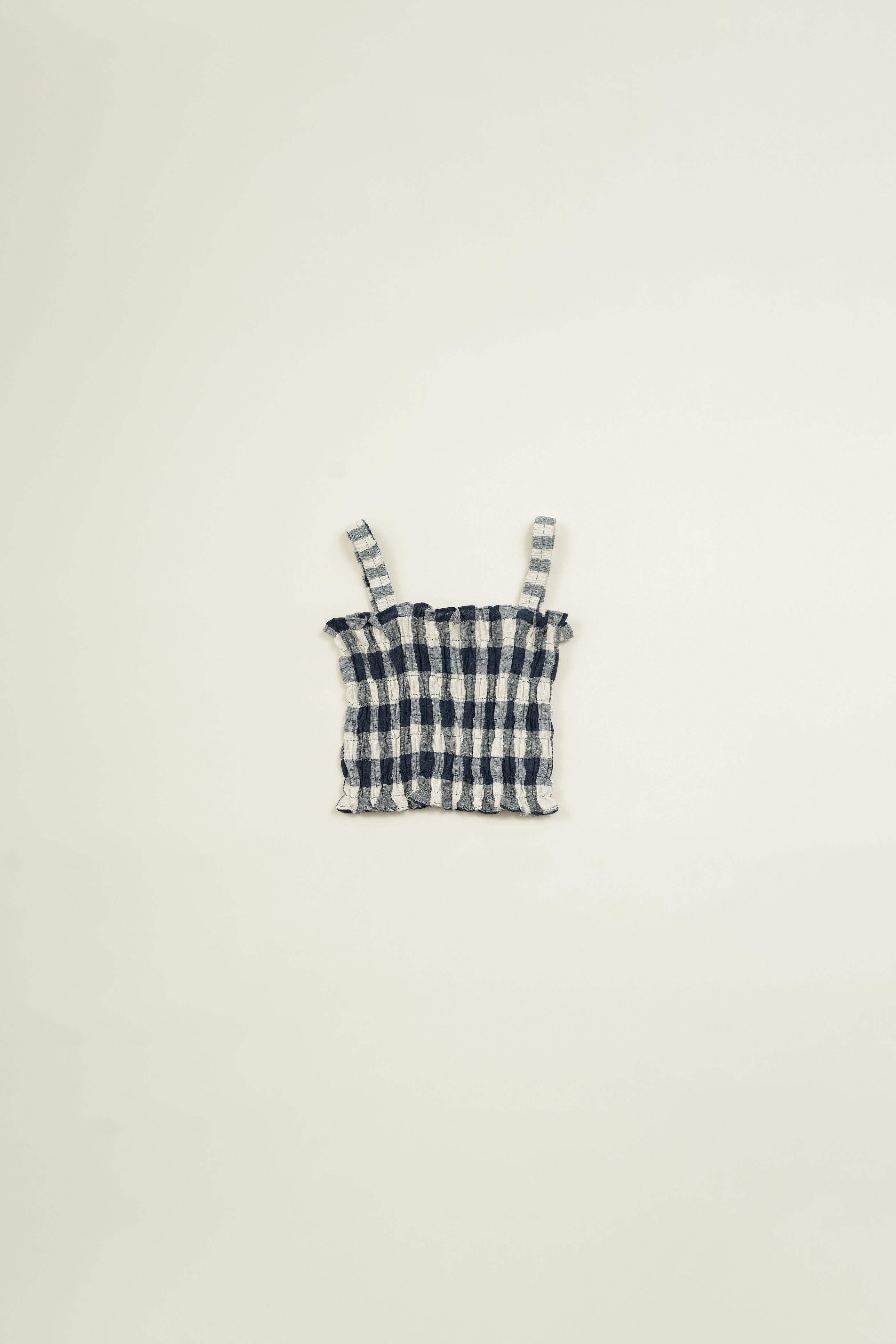 Mini Sleeveless Shirred Top in Navy Gingham