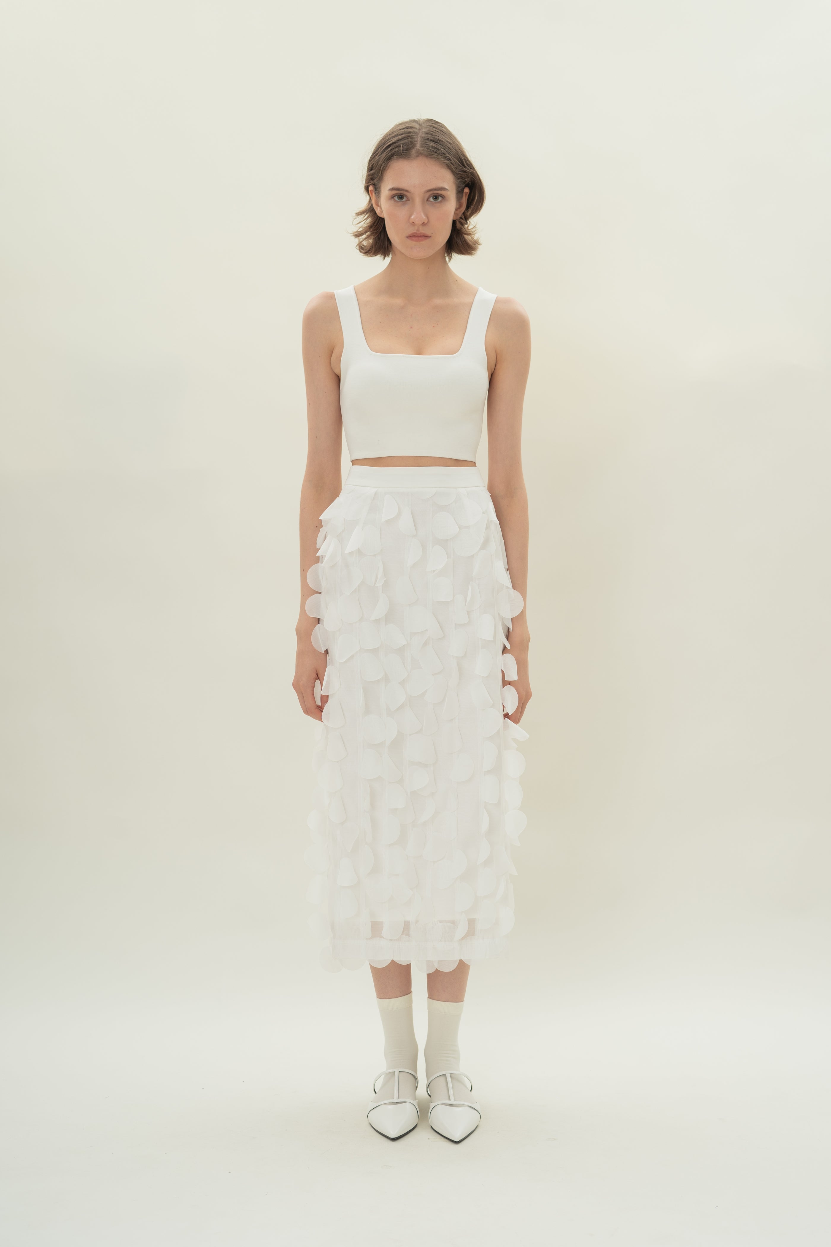 Petal Midi Skirt in White