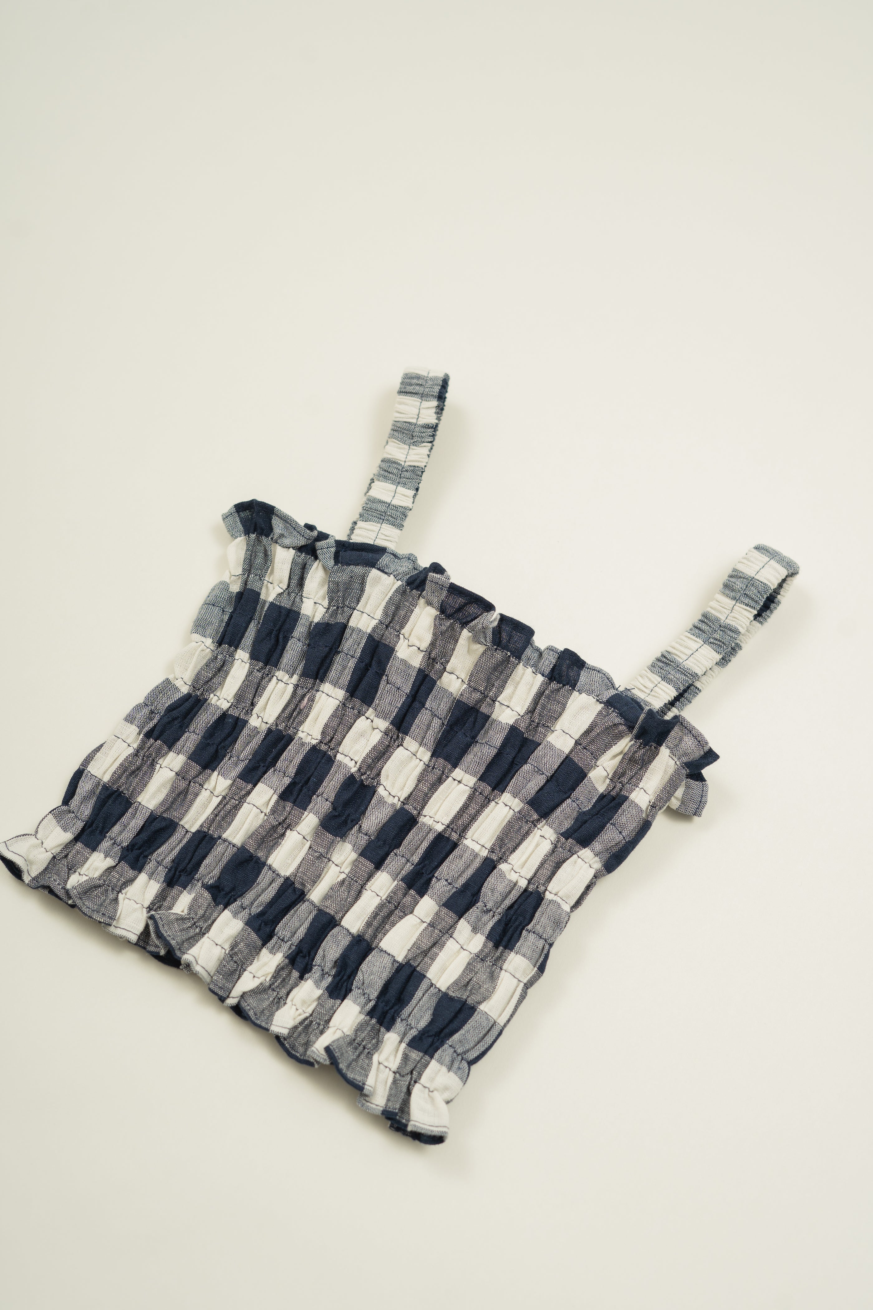 Mini Sleeveless Shirred Top in Navy Gingham