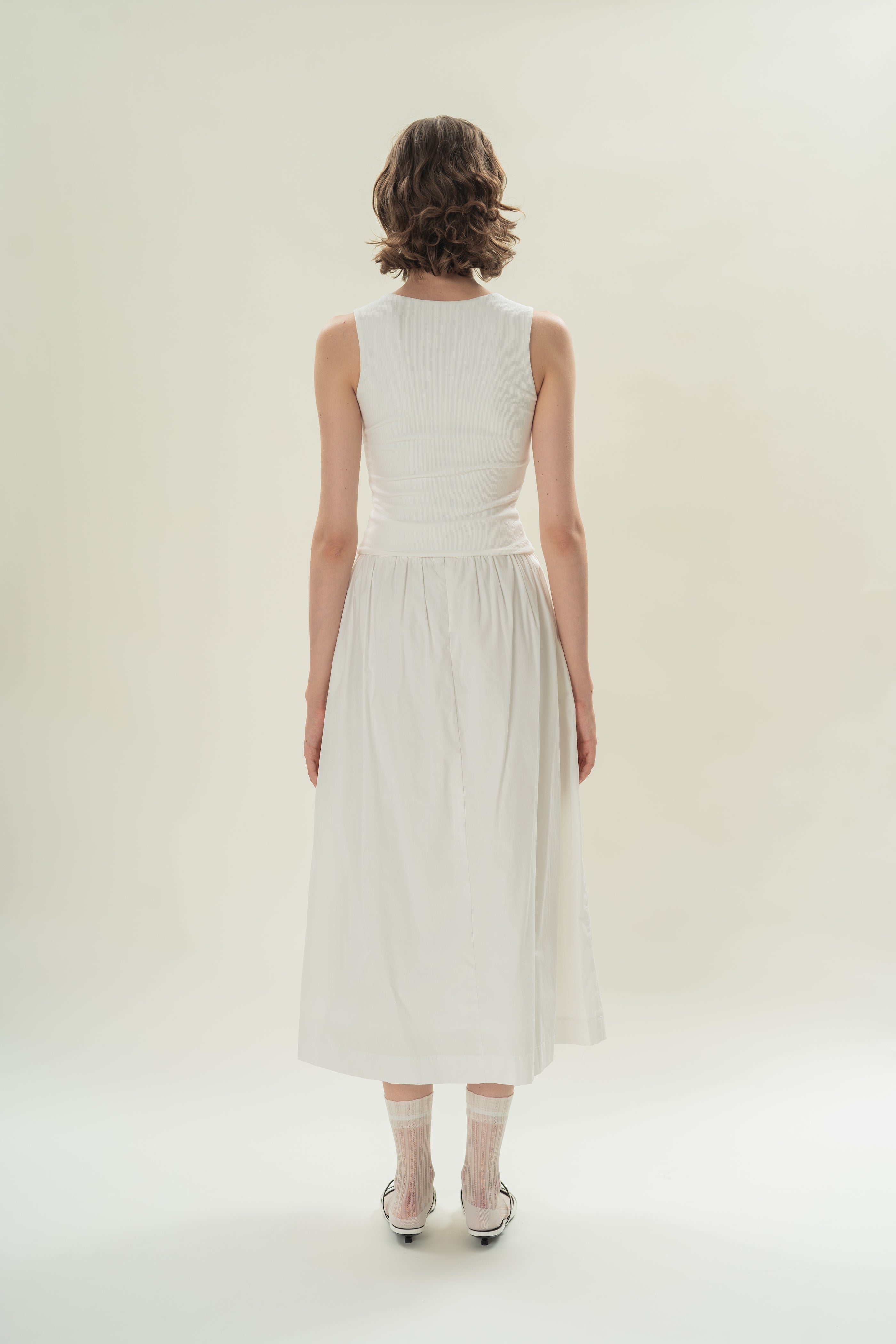 Straight Neck Ribbed Tank in White