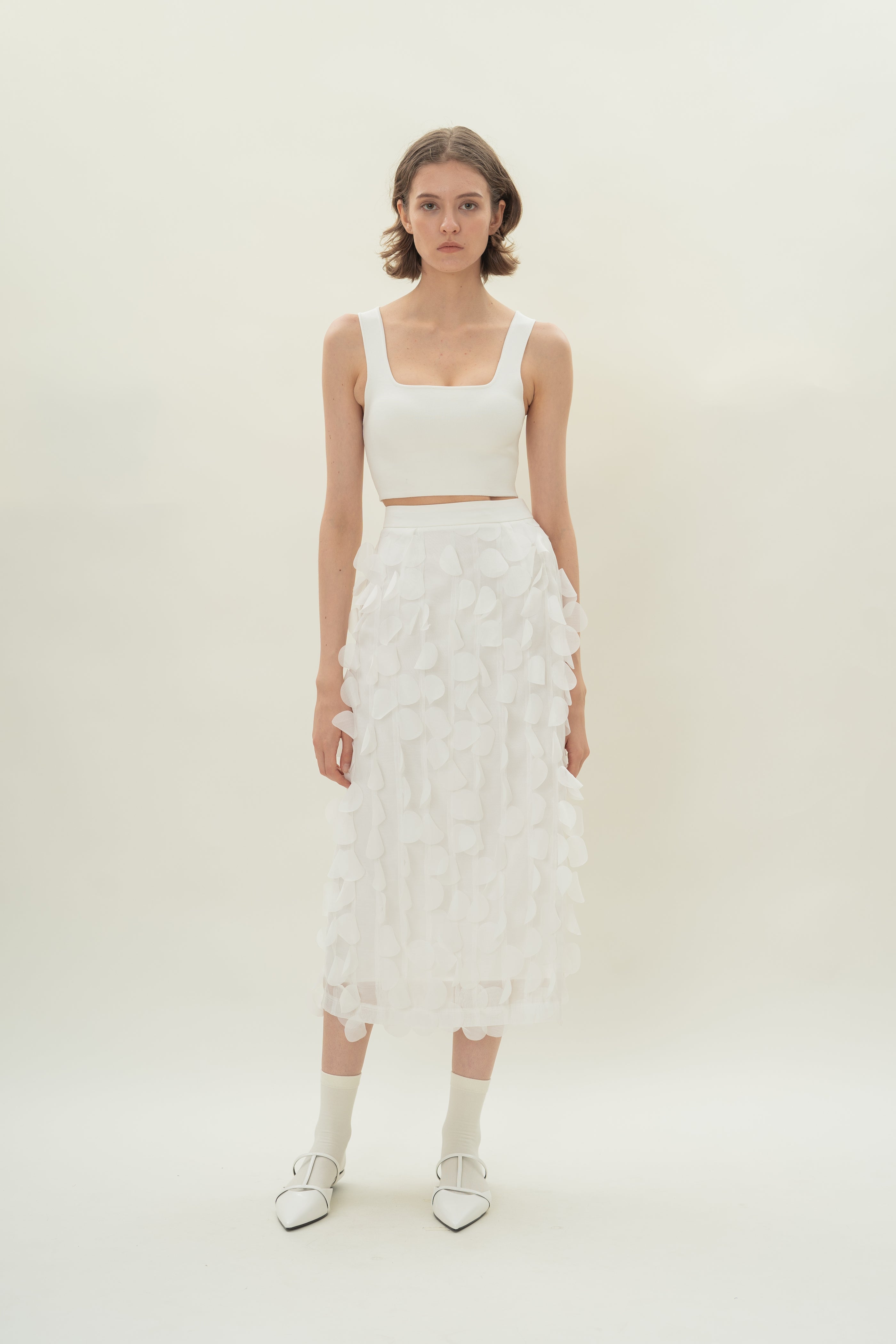 Petal Midi Skirt in White