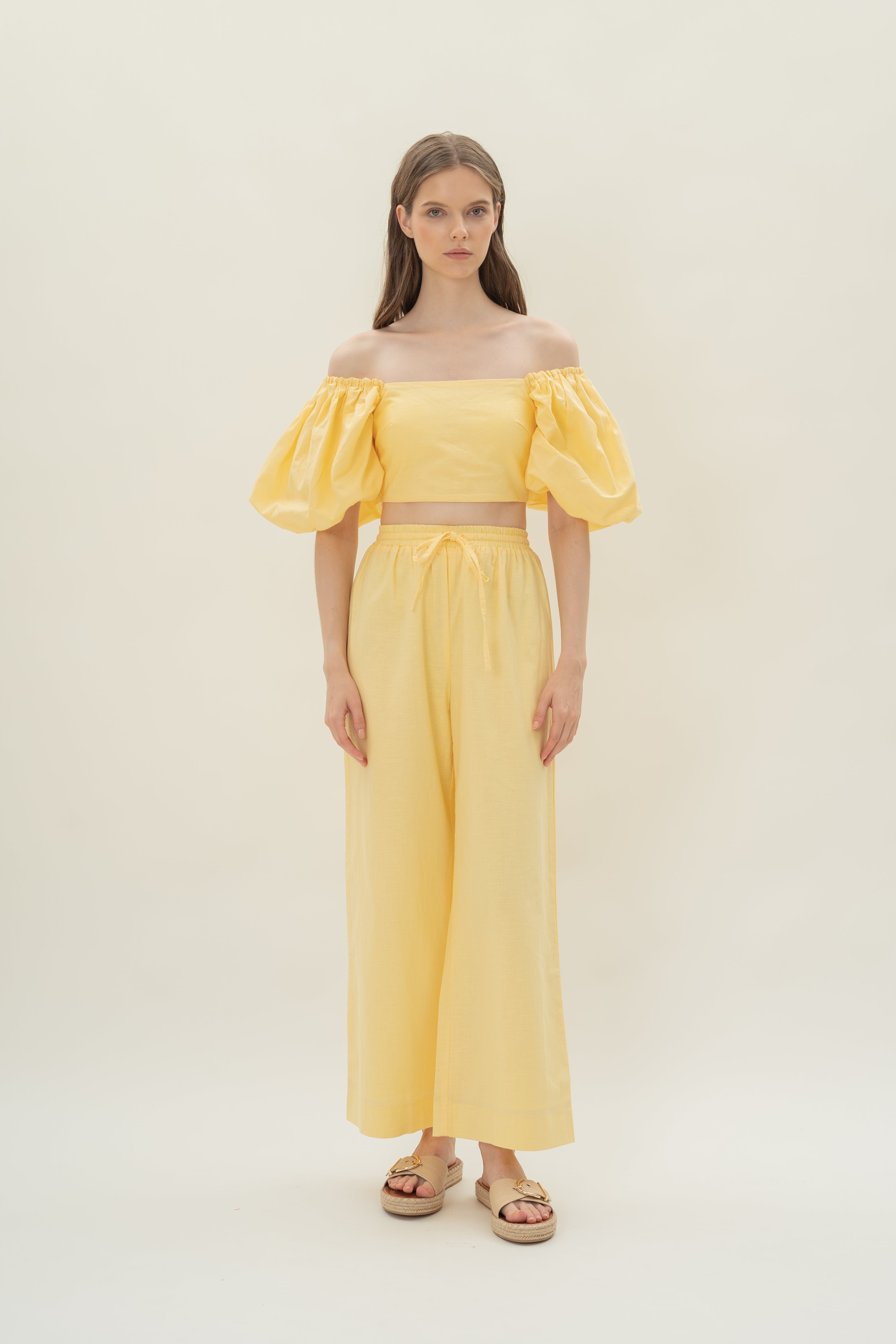 Lined Puffed Sleeve Padded Top in Lemon
