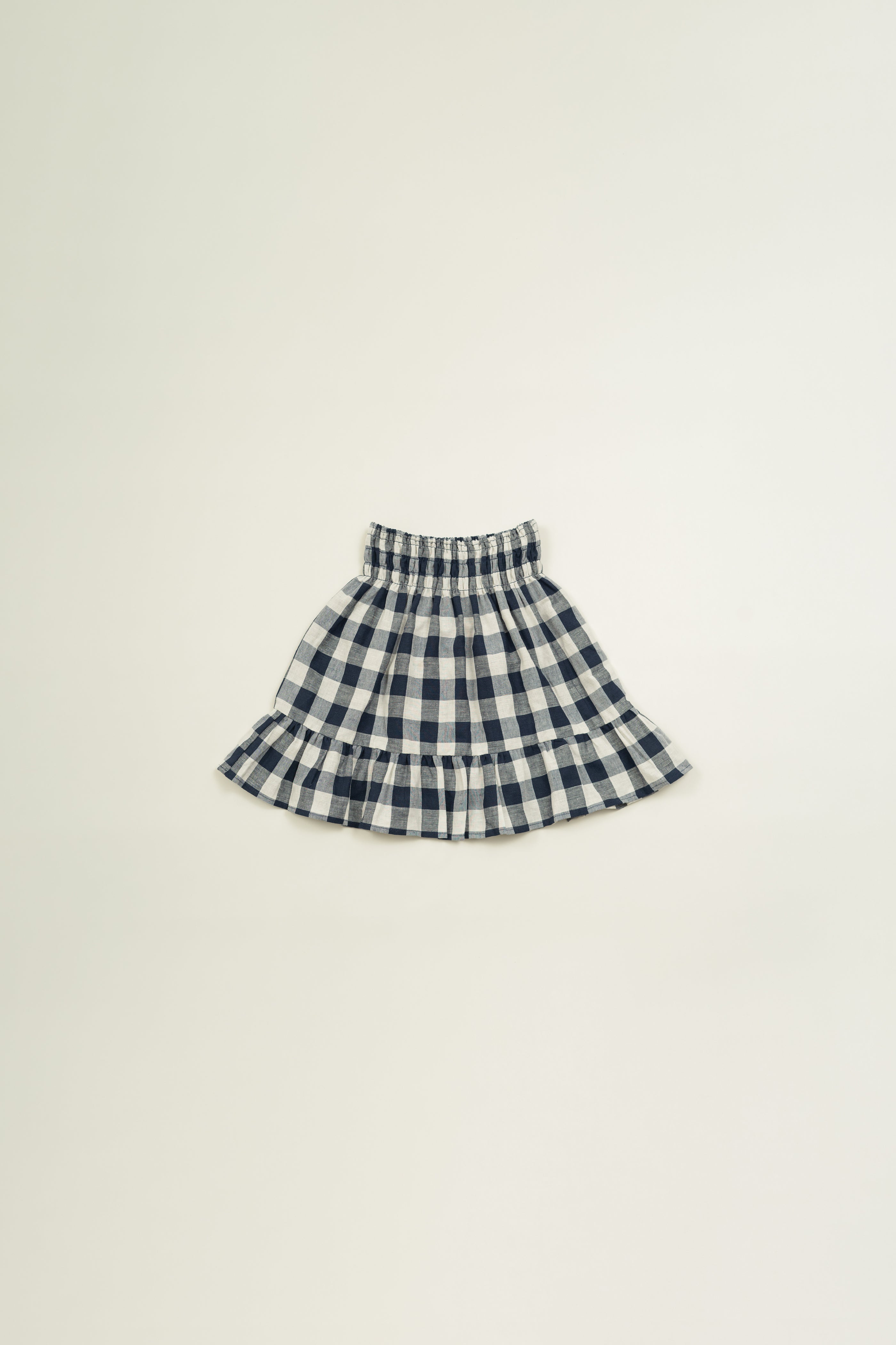 Mini Gathered Waist Skirt in Navy Gingham