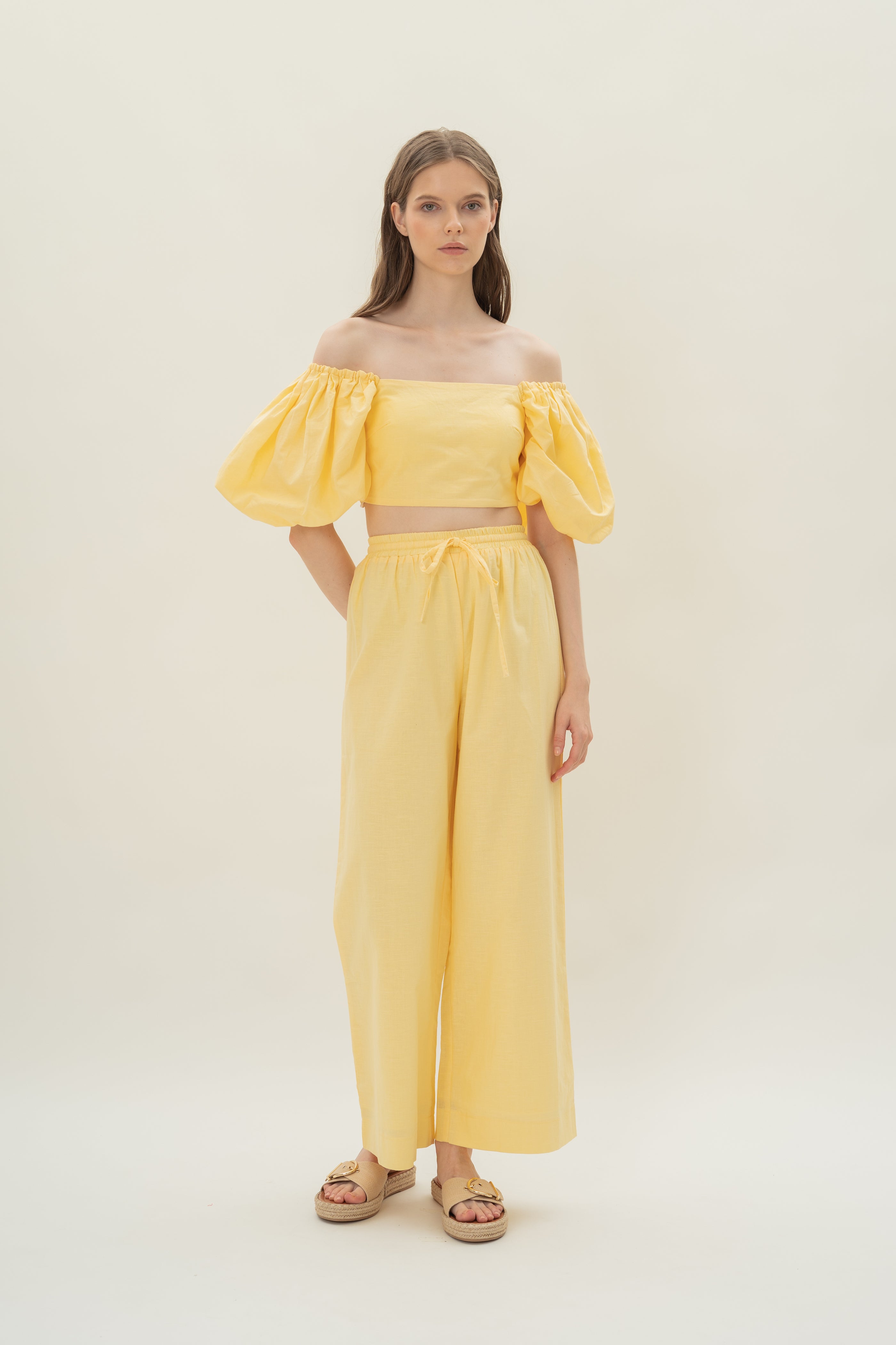 Lined Puffed Sleeve Padded Top in Lemon