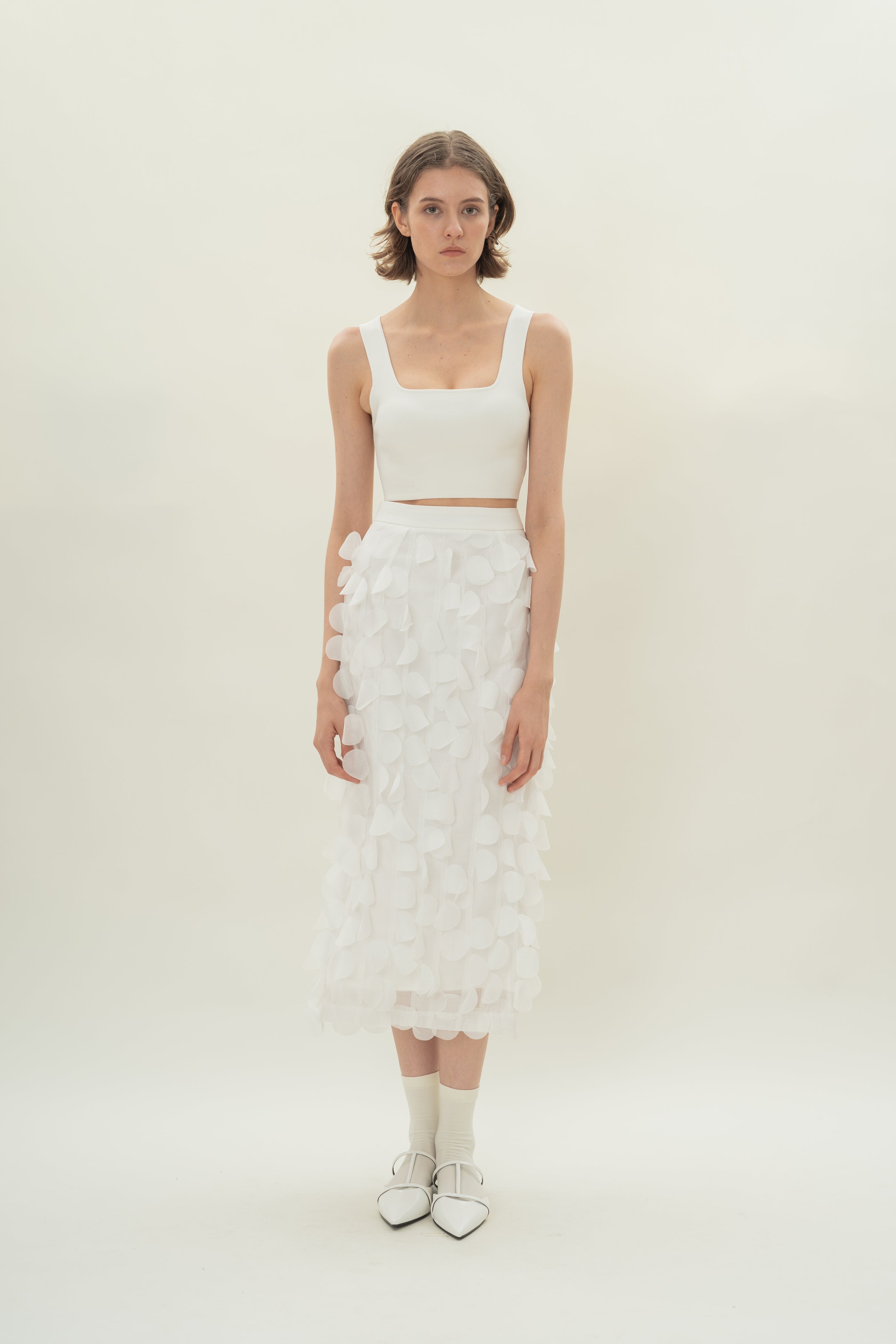 Petal Midi Skirt in White