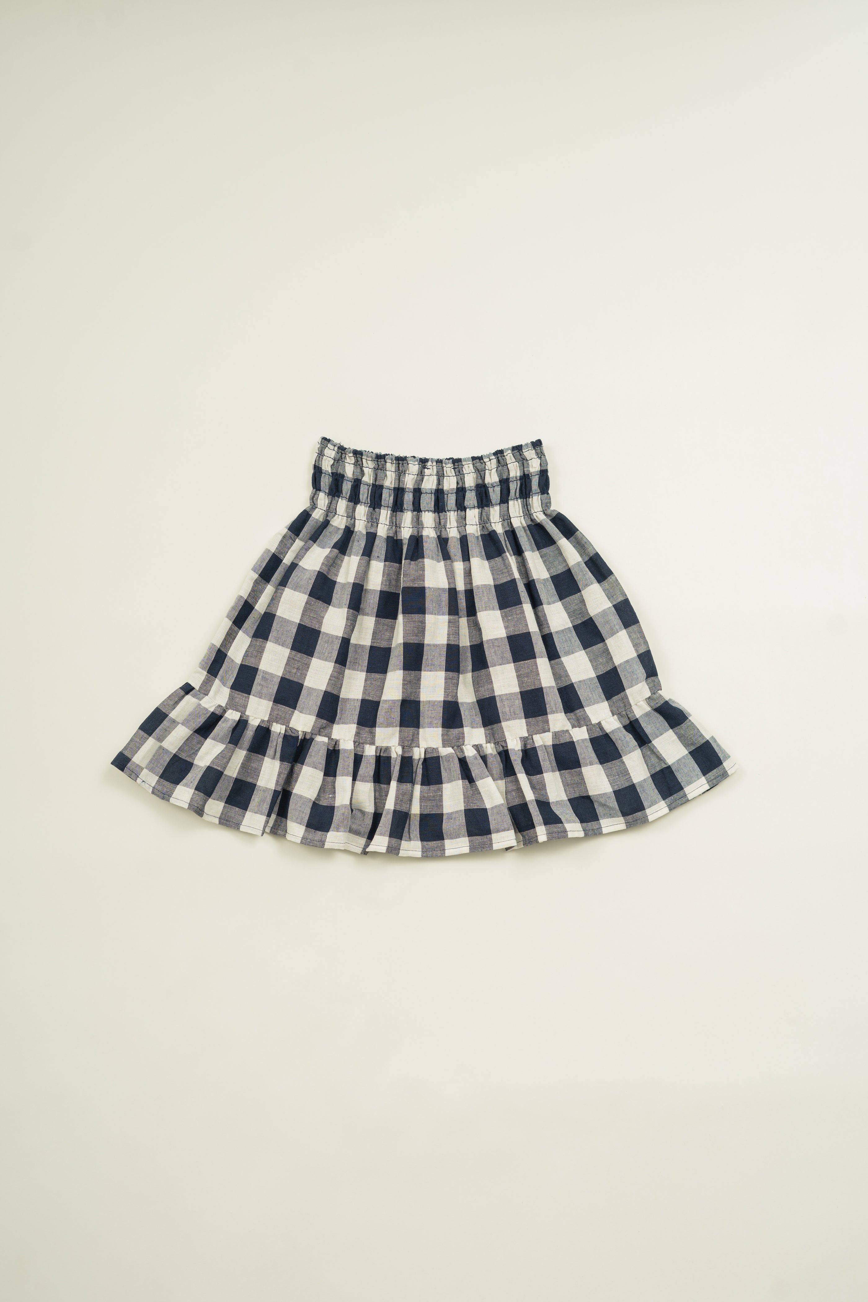 Mini Gathered Waist Skirt in Navy Gingham