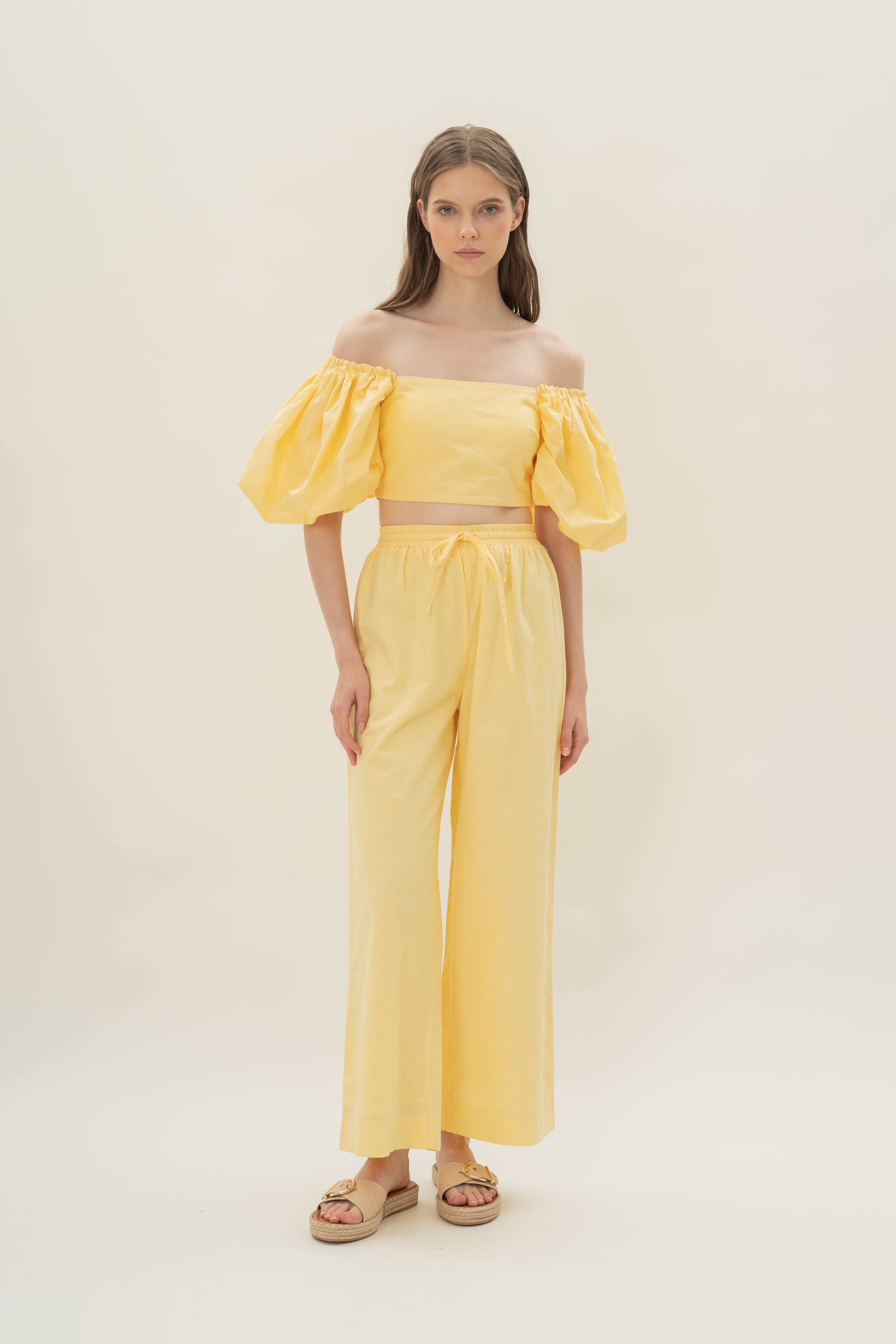 Lined Puffed Sleeve Padded Top in Lemon